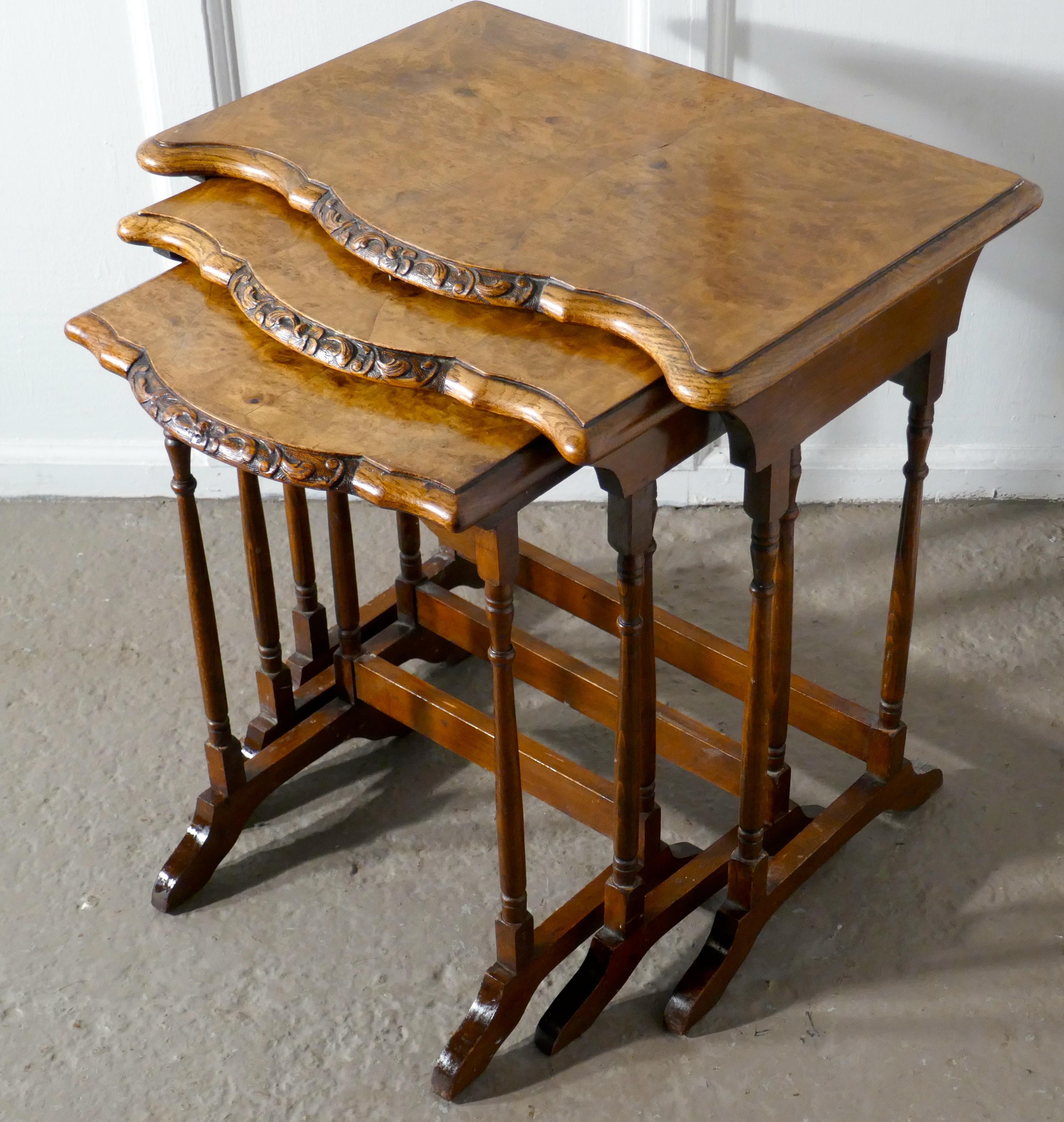 Early 20th Century Decorative Burr Walnut Nest of Tables