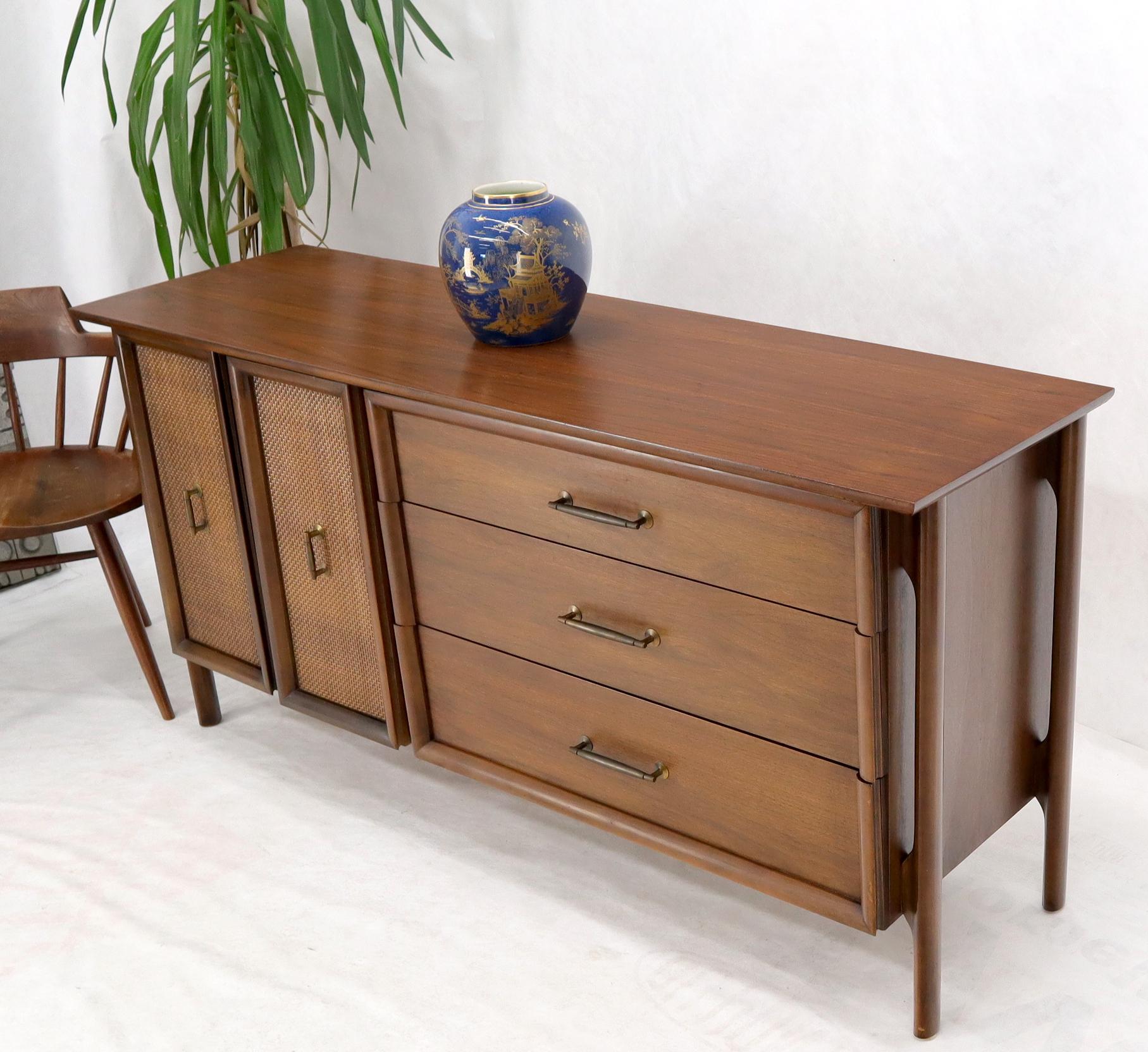 American Decorative Caned Door Front Exposed Legs Walnut Credenza Dreser For Sale