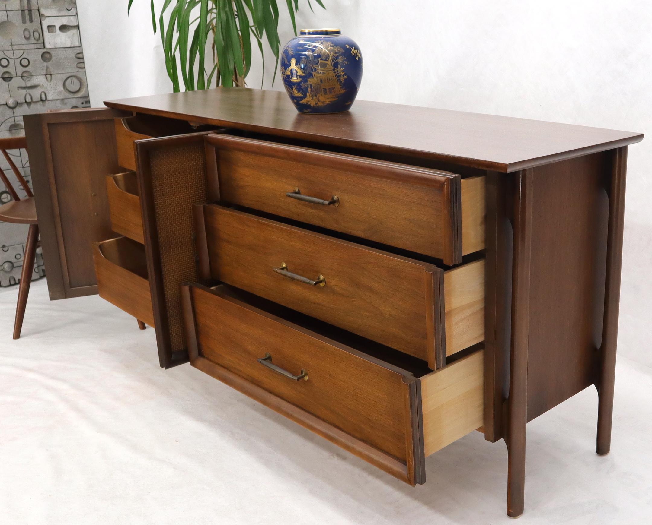 20th Century Decorative Caned Door Front Exposed Legs Walnut Credenza Dreser For Sale