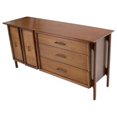 Decorative Caned Door Front Exposed Legs Walnut Credenza Dreser