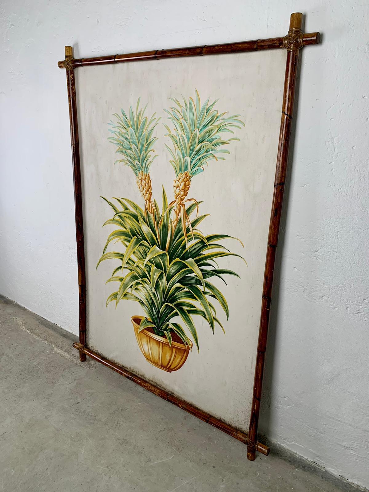 Decorative canvas panel with bamboo frame, 1960s 3