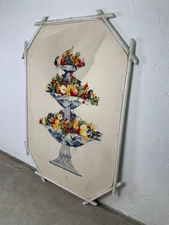 Decorative canvas panel with bamboo frame, 1960s