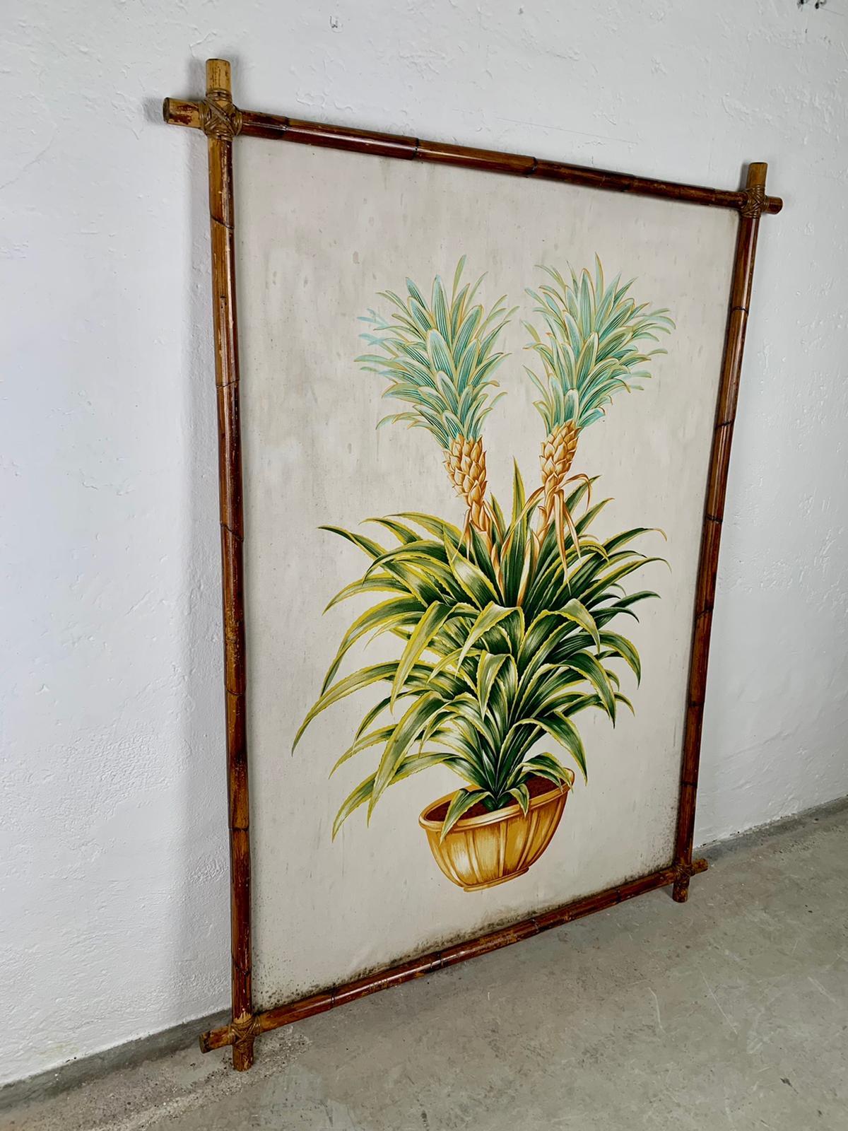 Decorative canvas panel with bamboo frame, 1960s 2
