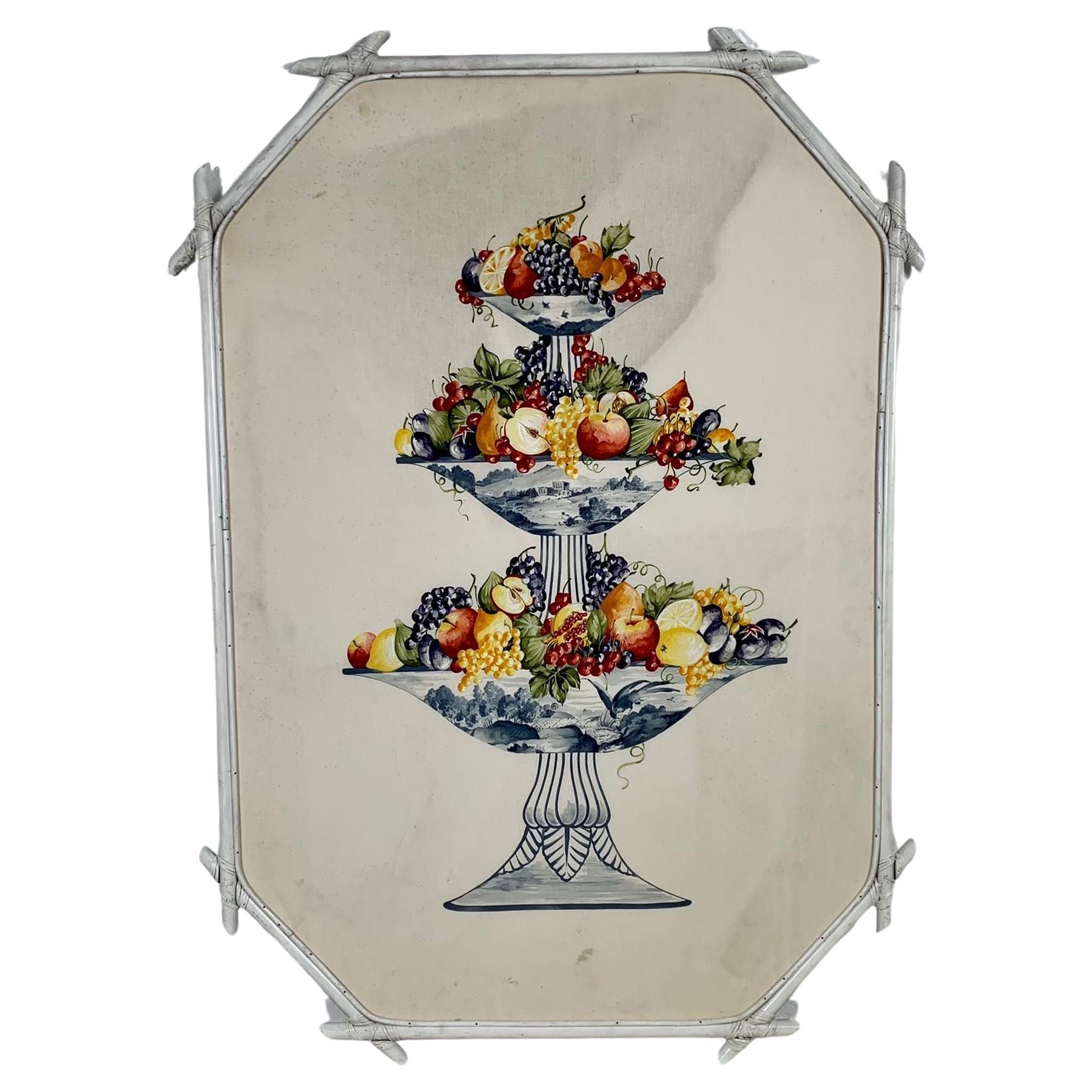 Decorative canvas panel with bamboo frame, 1960s