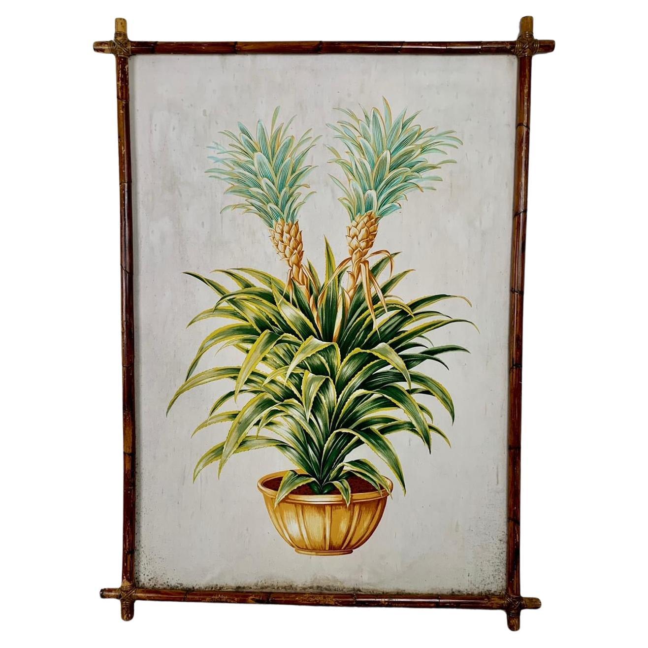 Decorative canvas panel with bamboo frame, 1960s