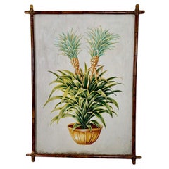 Decorative canvas panel with bamboo frame, 1960s