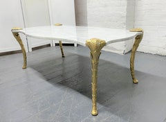 Decorative Carrara Marble Top Coffee Table with Floral Legs