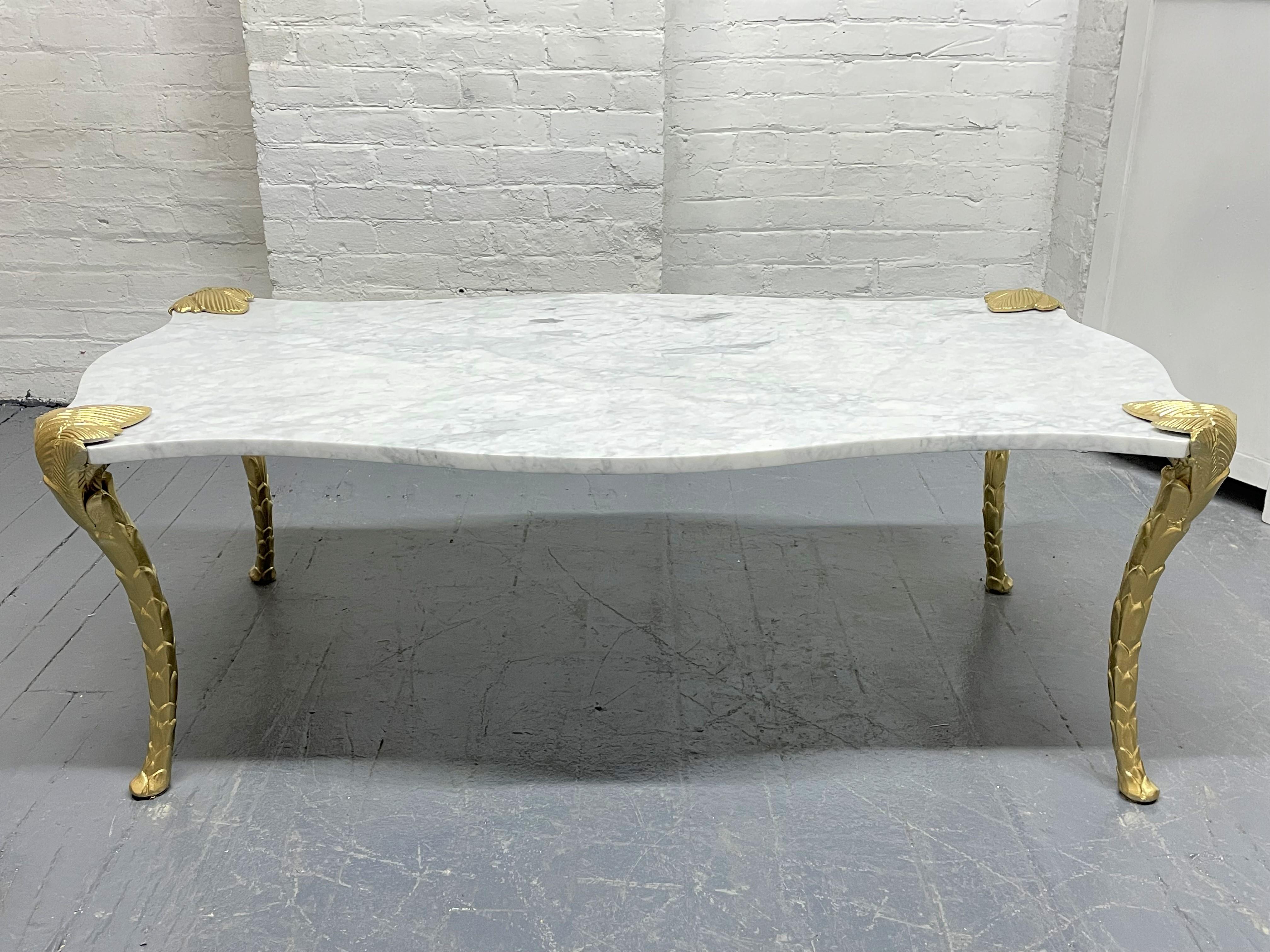 Directoire Decorative Carrara Marble Top Coffee Table with Floral Legs For Sale