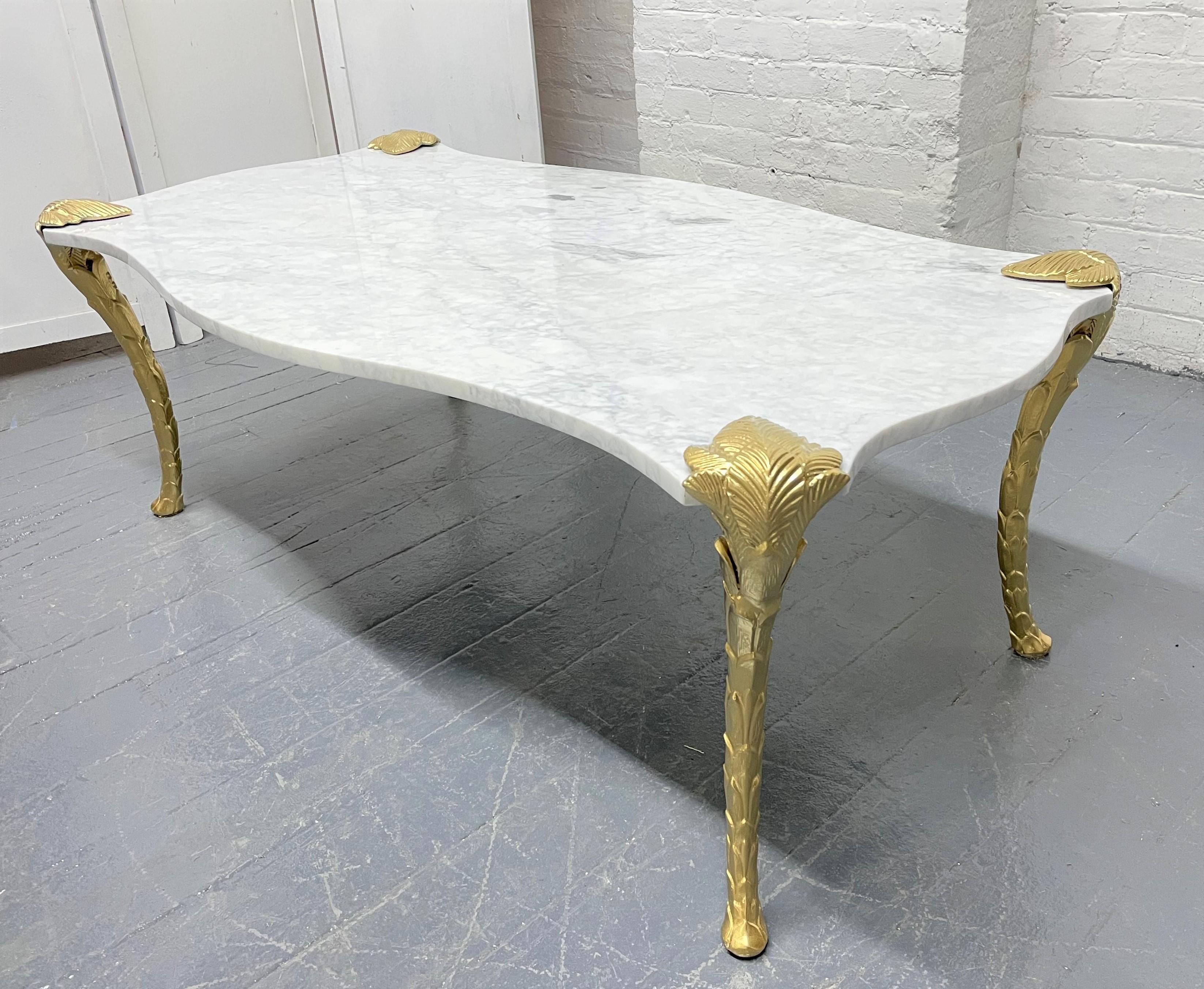 Painted Decorative Carrara Marble Top Coffee Table with Floral Legs For Sale