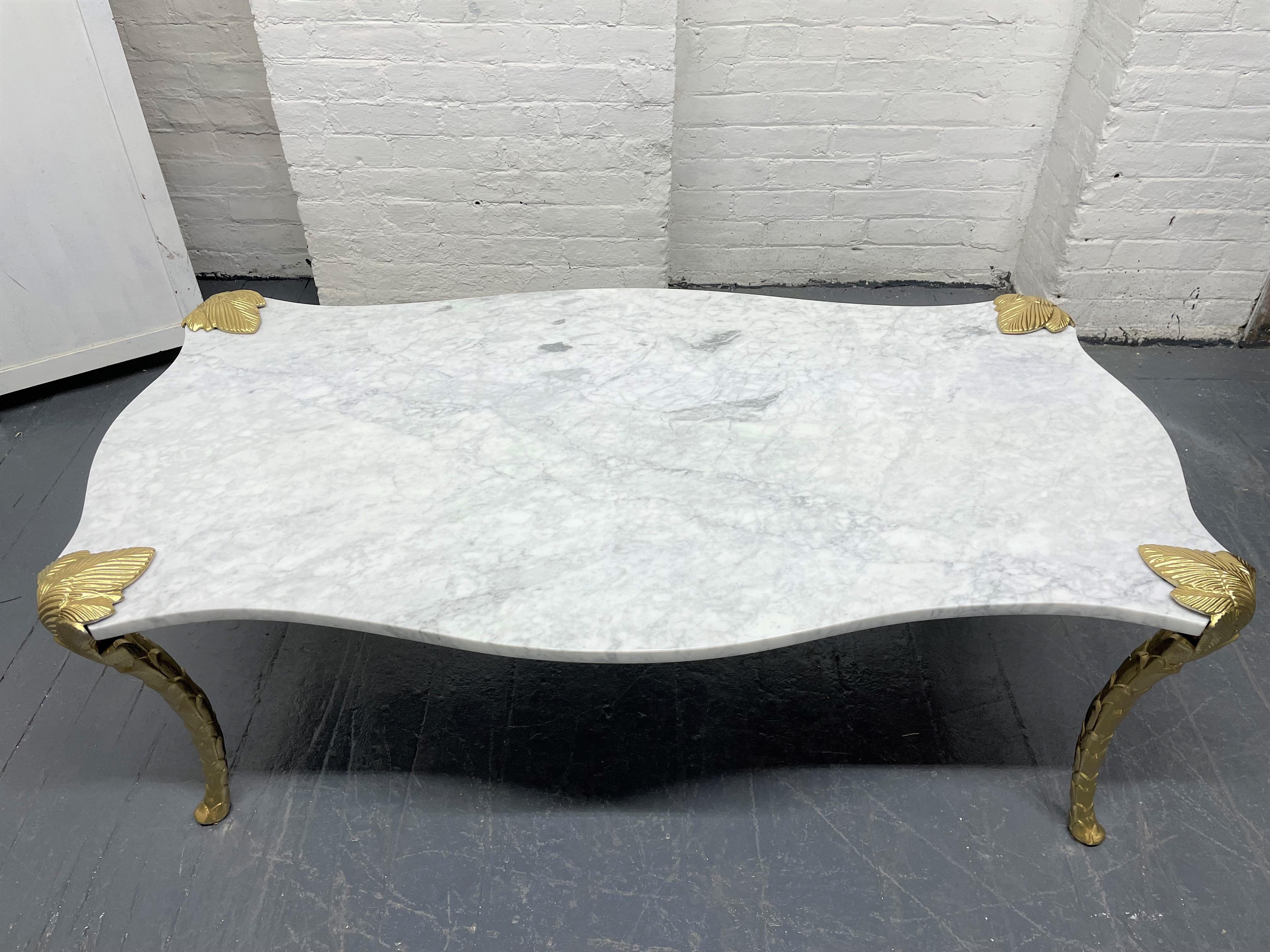 Metal Decorative Carrara Marble Top Coffee Table with Floral Legs For Sale