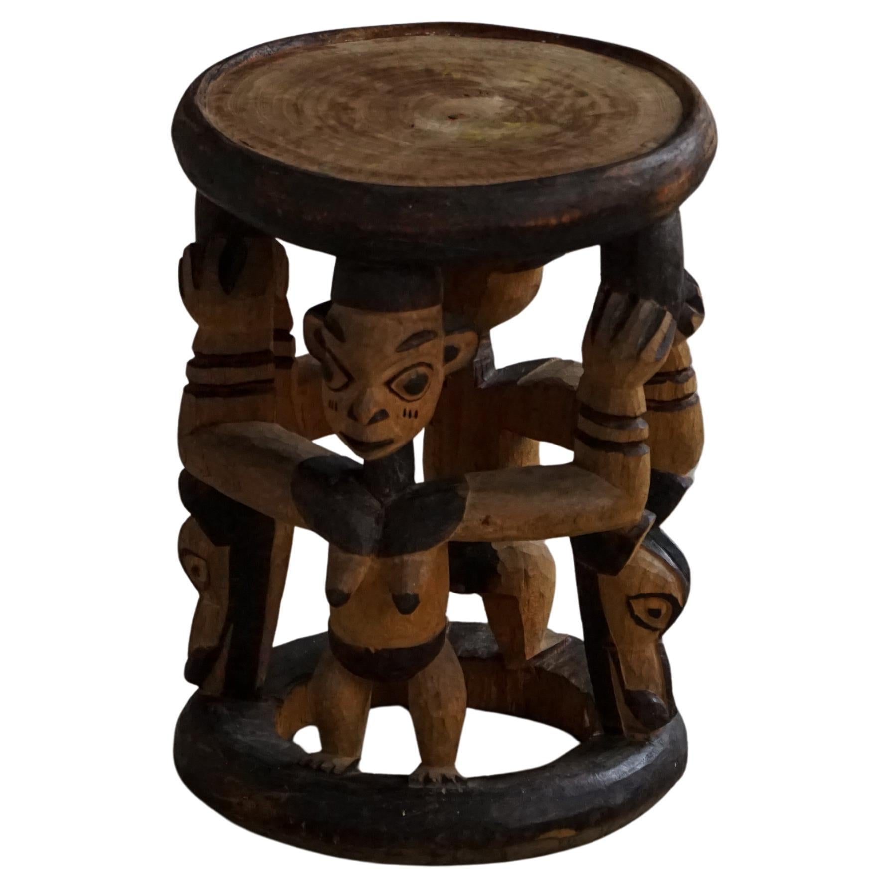 Decorative Carved African Hardwood Stool / Tribal Art Piece, Mid-20th Century