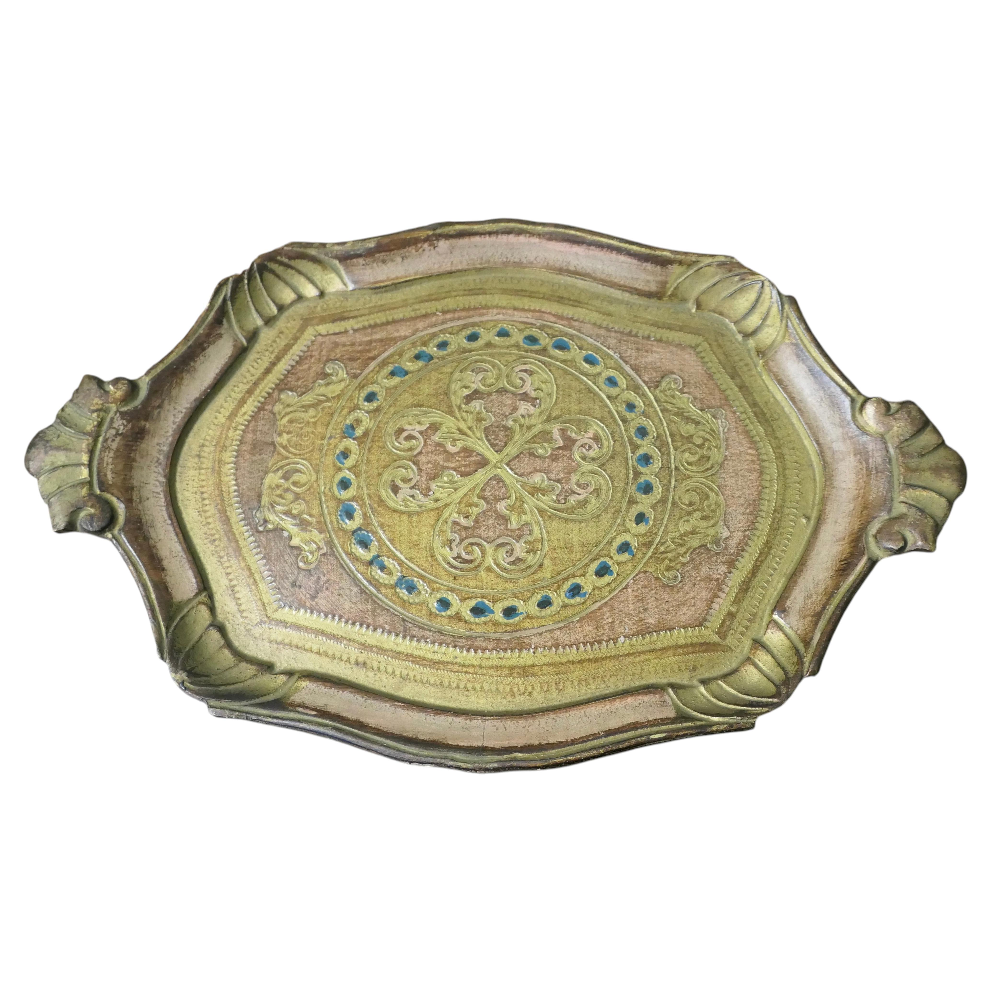 Decorative Carved and Gold Painted Italian Sideboard Tray