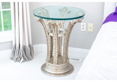 Decorative Carved And Silver Gilt Occasional Round Table With Glass Top