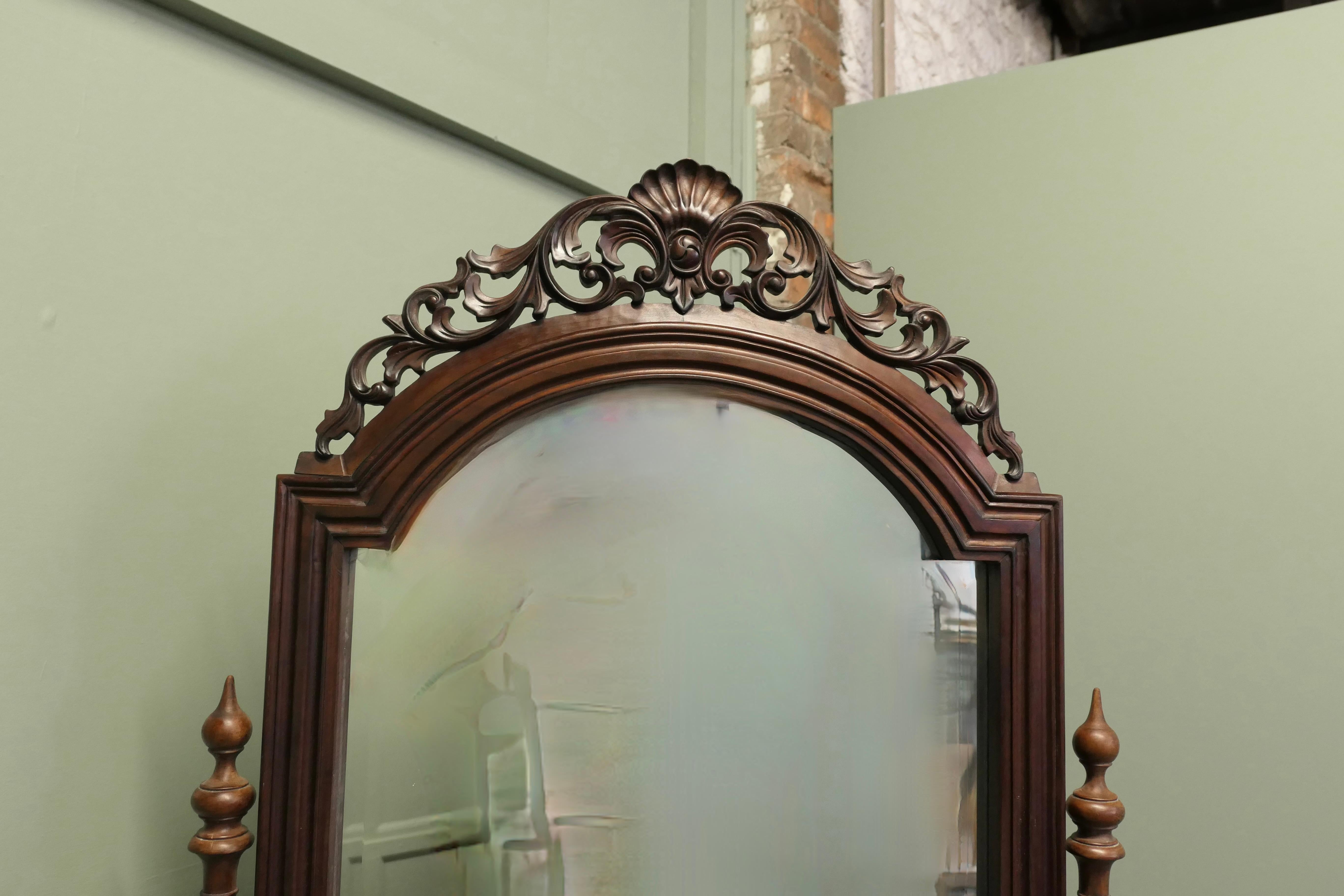 Beaux Arts Decorative Carved Cheval Dressing Mirror For Sale