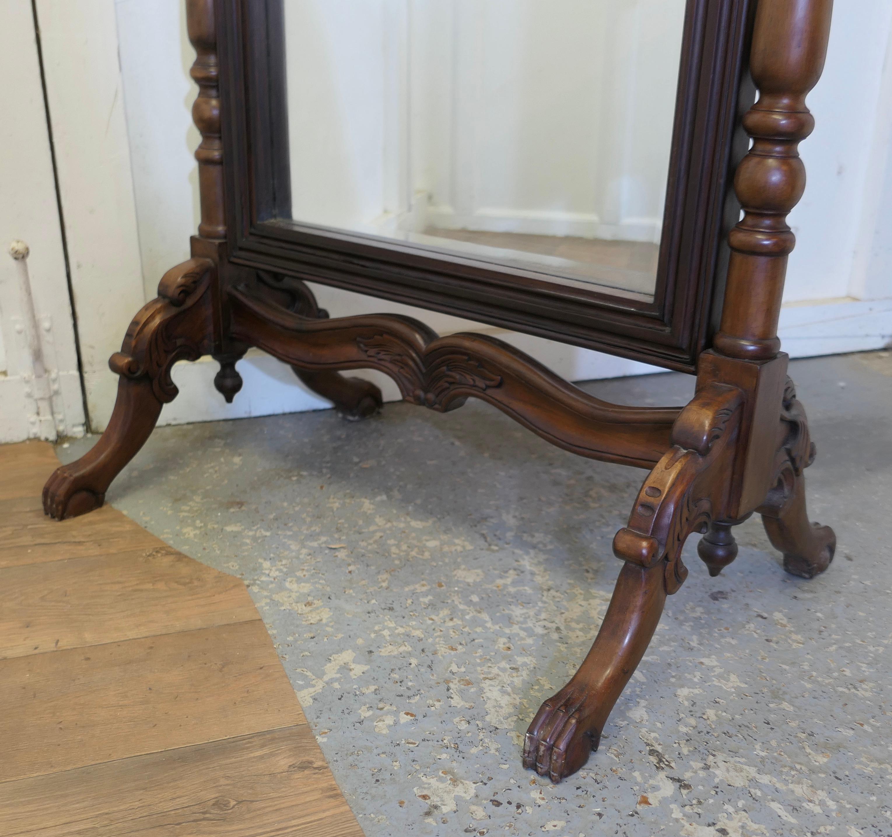 Walnut Decorative Carved Cheval Dressing Mirror For Sale