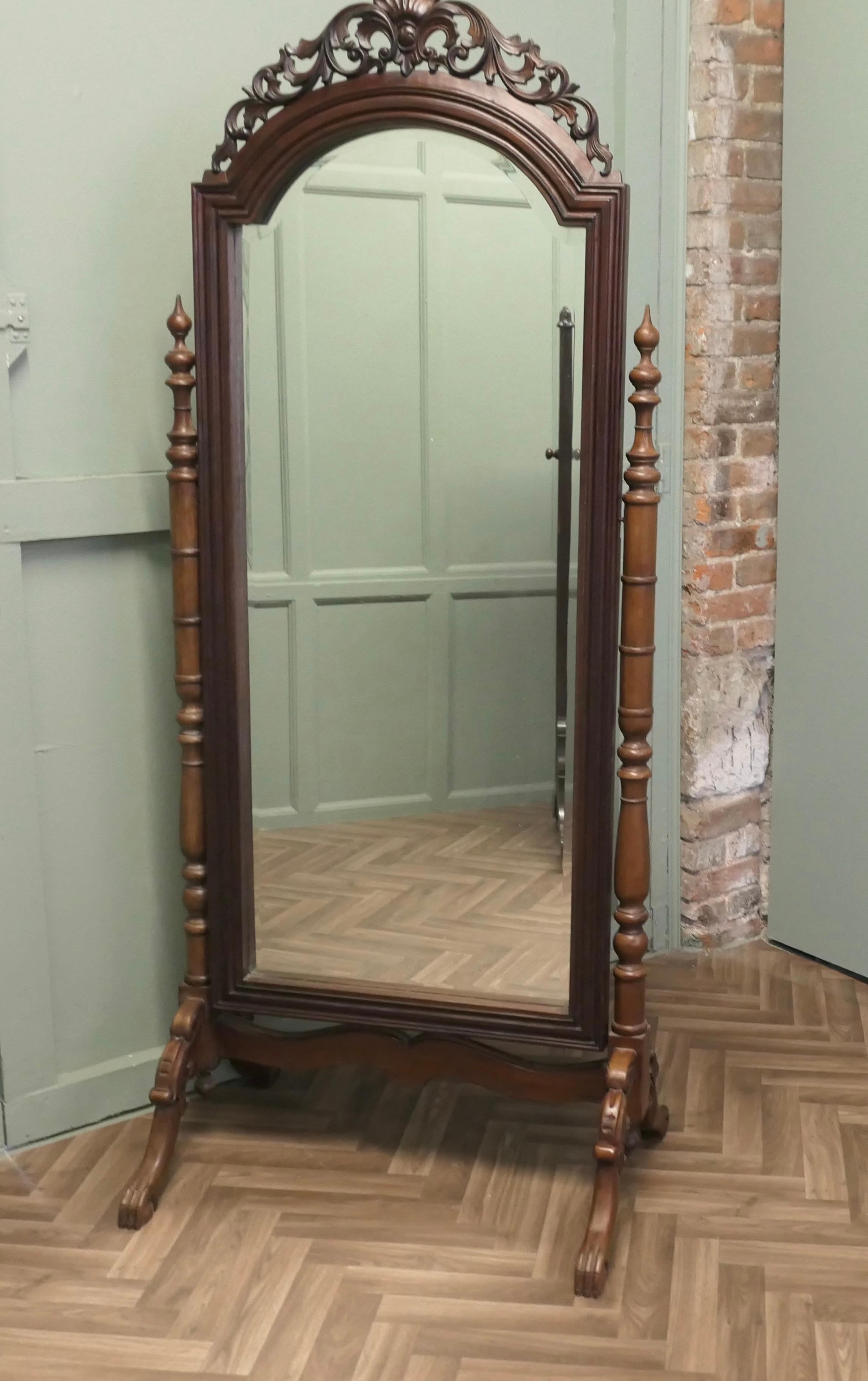 Fruitwood Decorative Carved Cheval Dressing Mirror For Sale