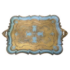 Dekoratives, geschnitztes, gold- und blau lackiertes italienisches Sideboard-Tablett