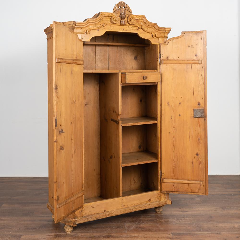 Country Decorative Carved Small Pine Armoire, Hungary circa 1820-40