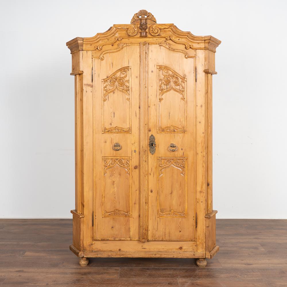 Hungarian Decorative Carved Small Pine Armoire, Hungary circa 1820-40