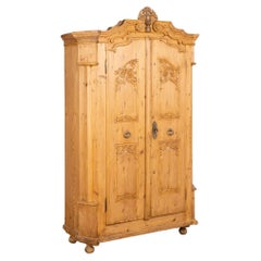 Antique Decorative Carved Small Pine Armoire, Hungary circa 1820-40