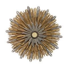 Decorative Carved Sunburst in Silver and Gold Gilt