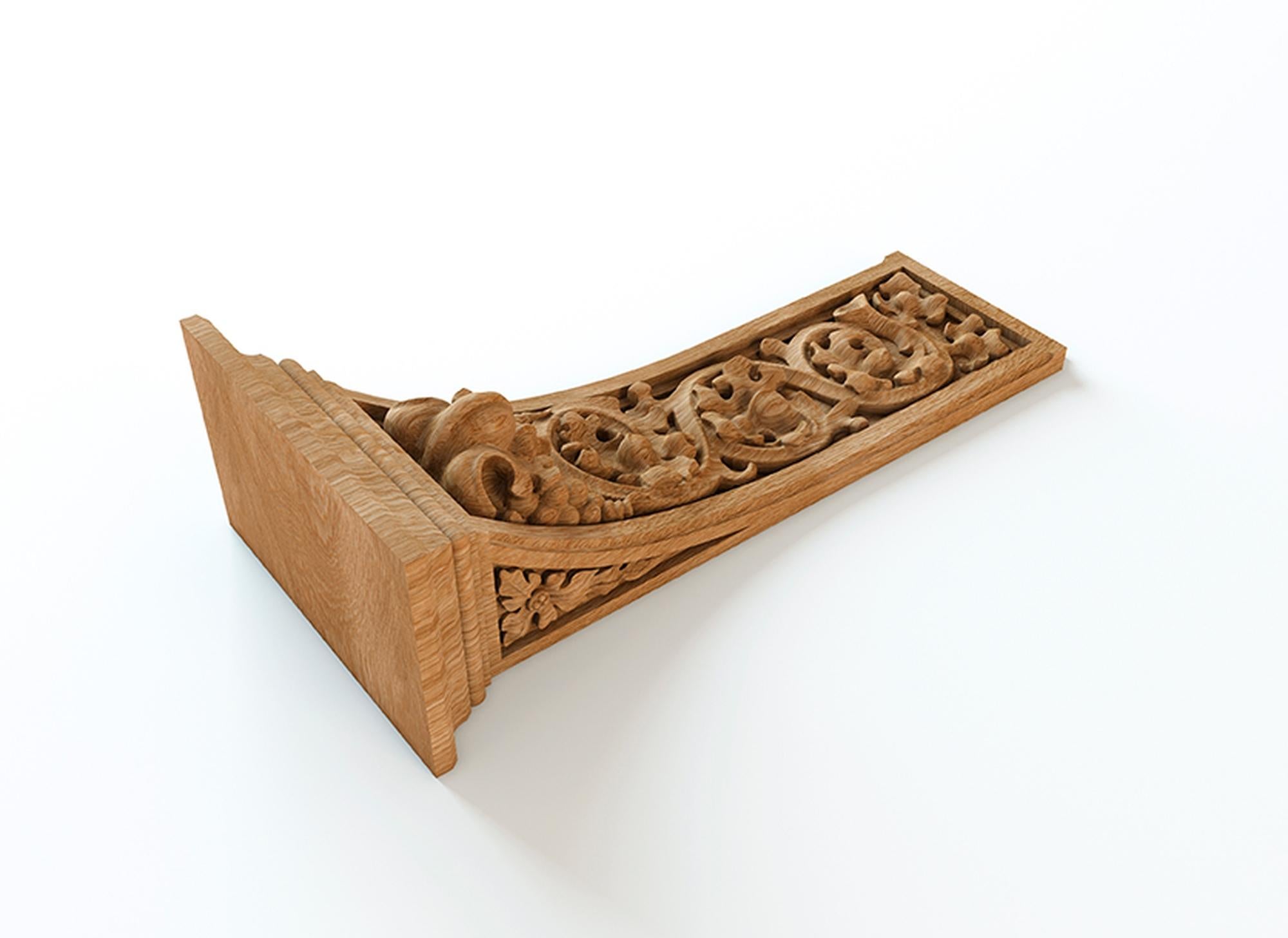 High-quality unfinished carved wooden corbel. Unpainted.

>> SKU: KR-055

>> Dimensions (A x B x C x e):

1) 10.55