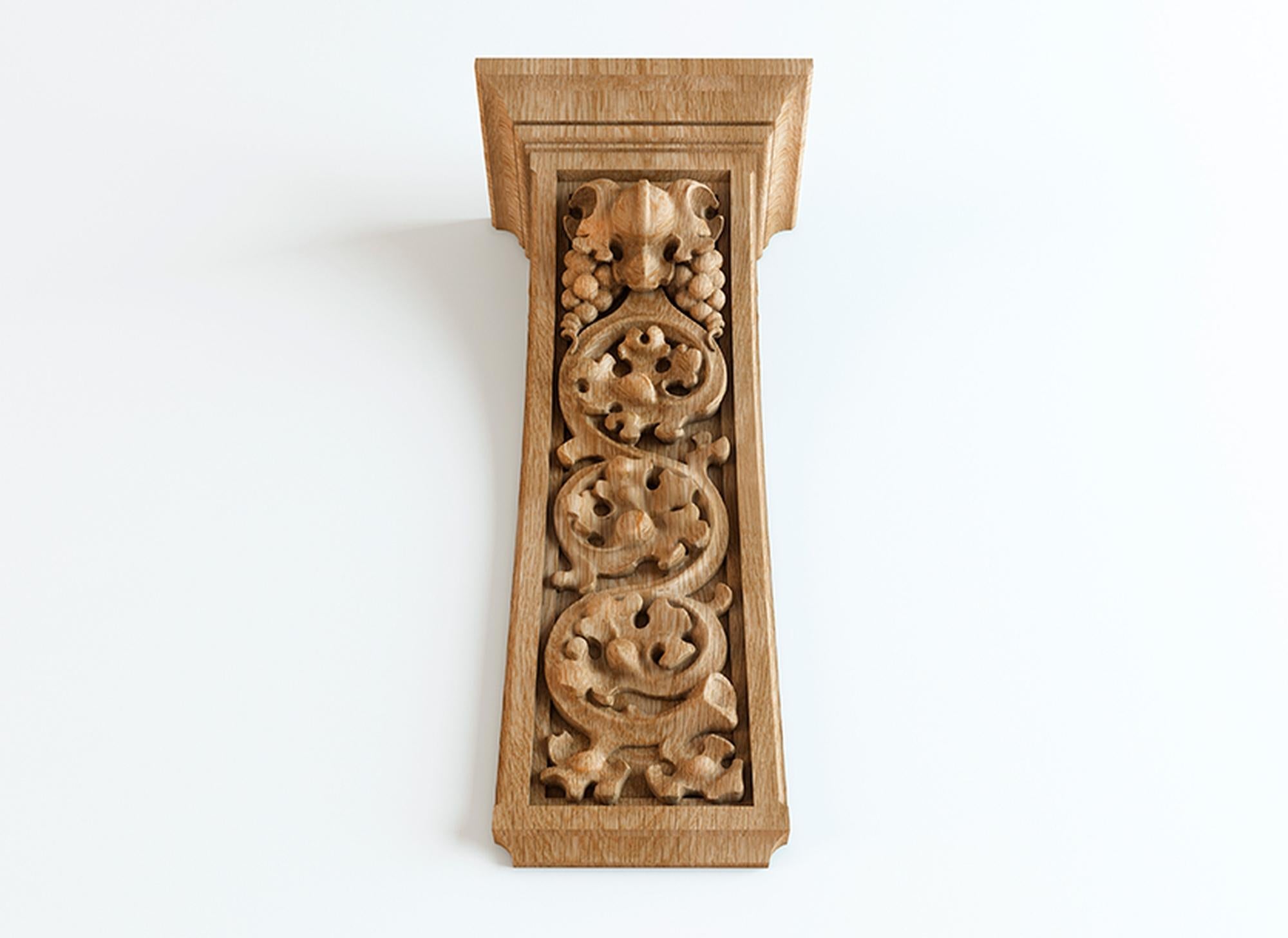 Woodwork Decorative Carved Wood Corbel in Gothic style, Fireplace Surround For Sale