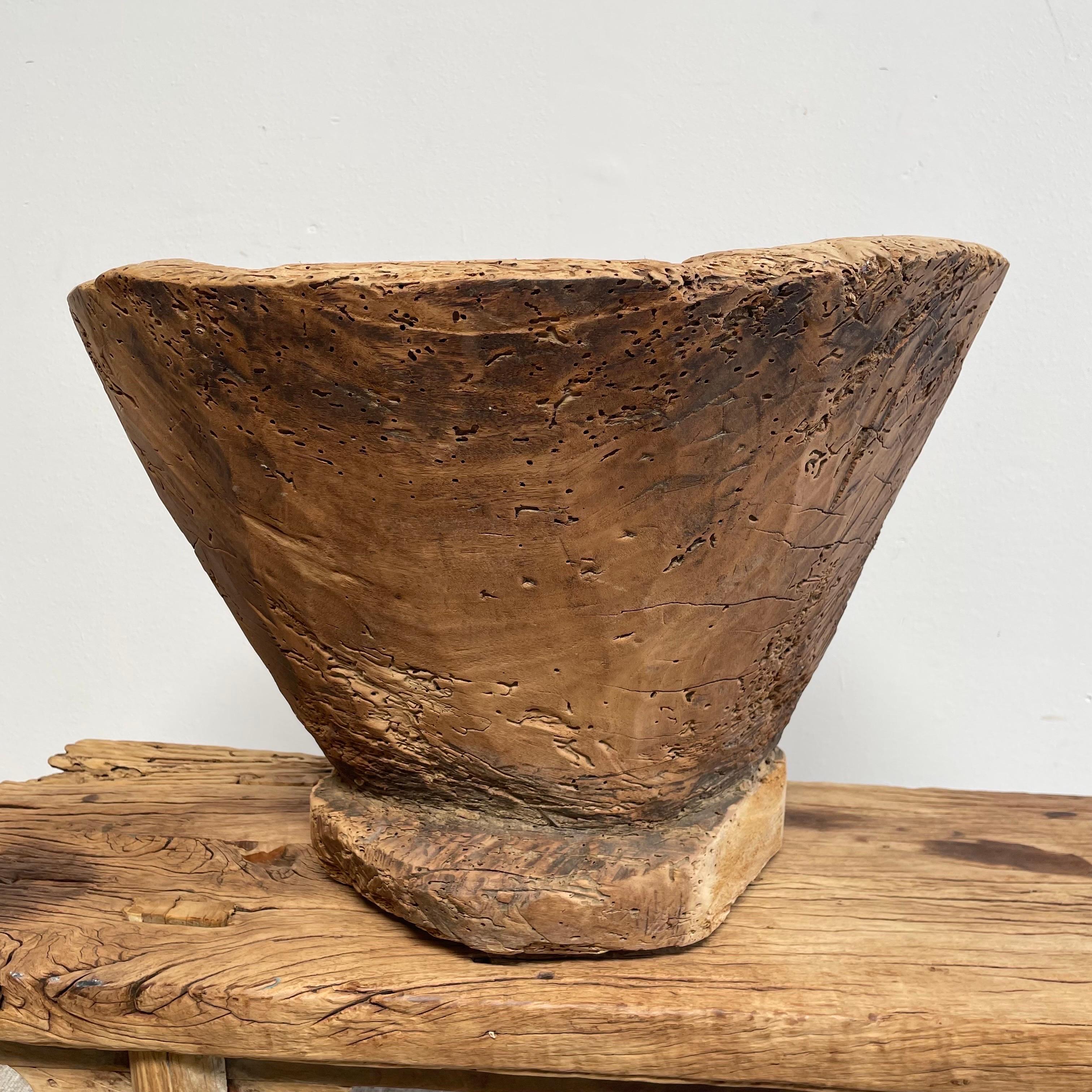 20th Century Decorative Carved Wood Stump Bowl  For Sale