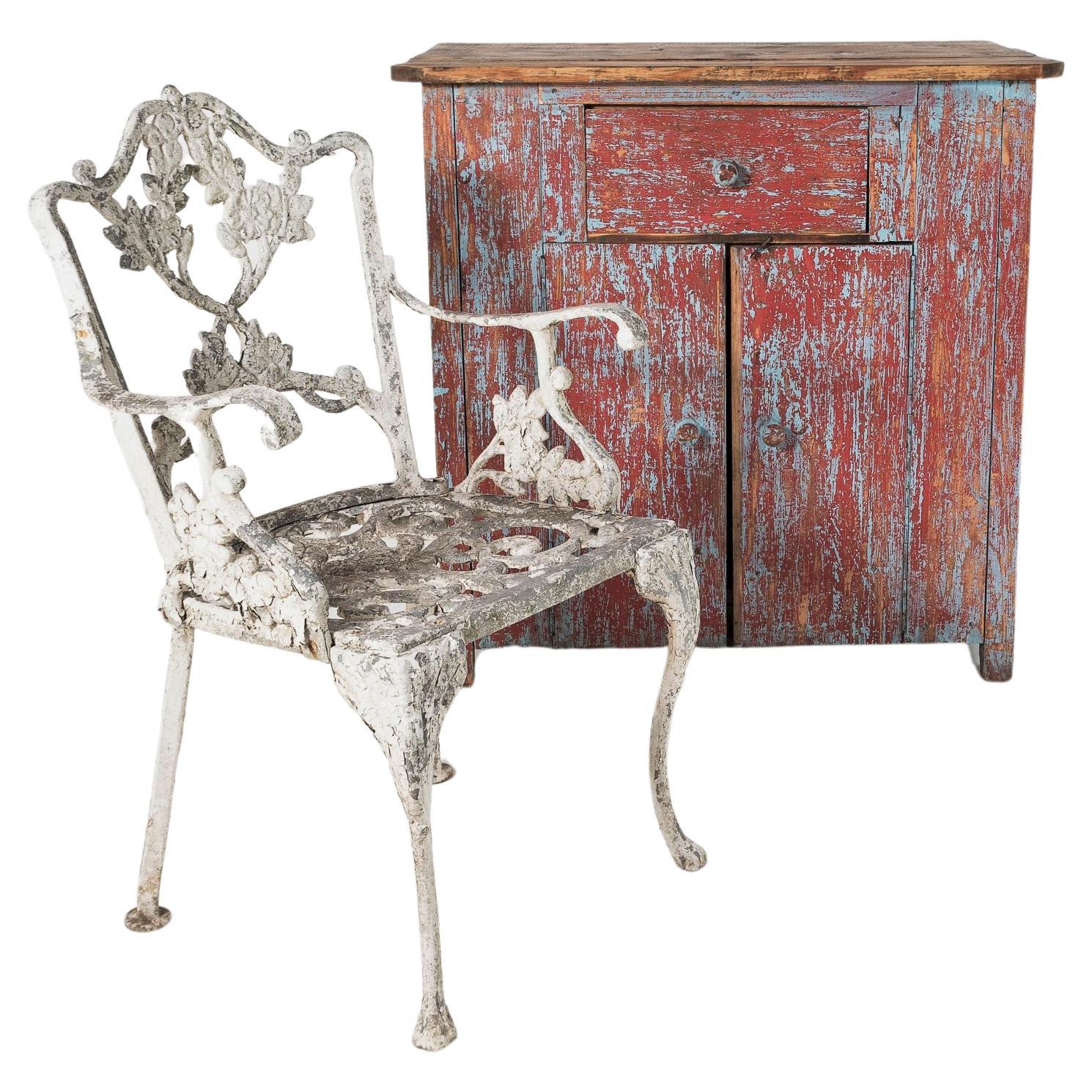 Decorative Cast Aluminium White Flaky Paint Weathered Garden Chair Furniture