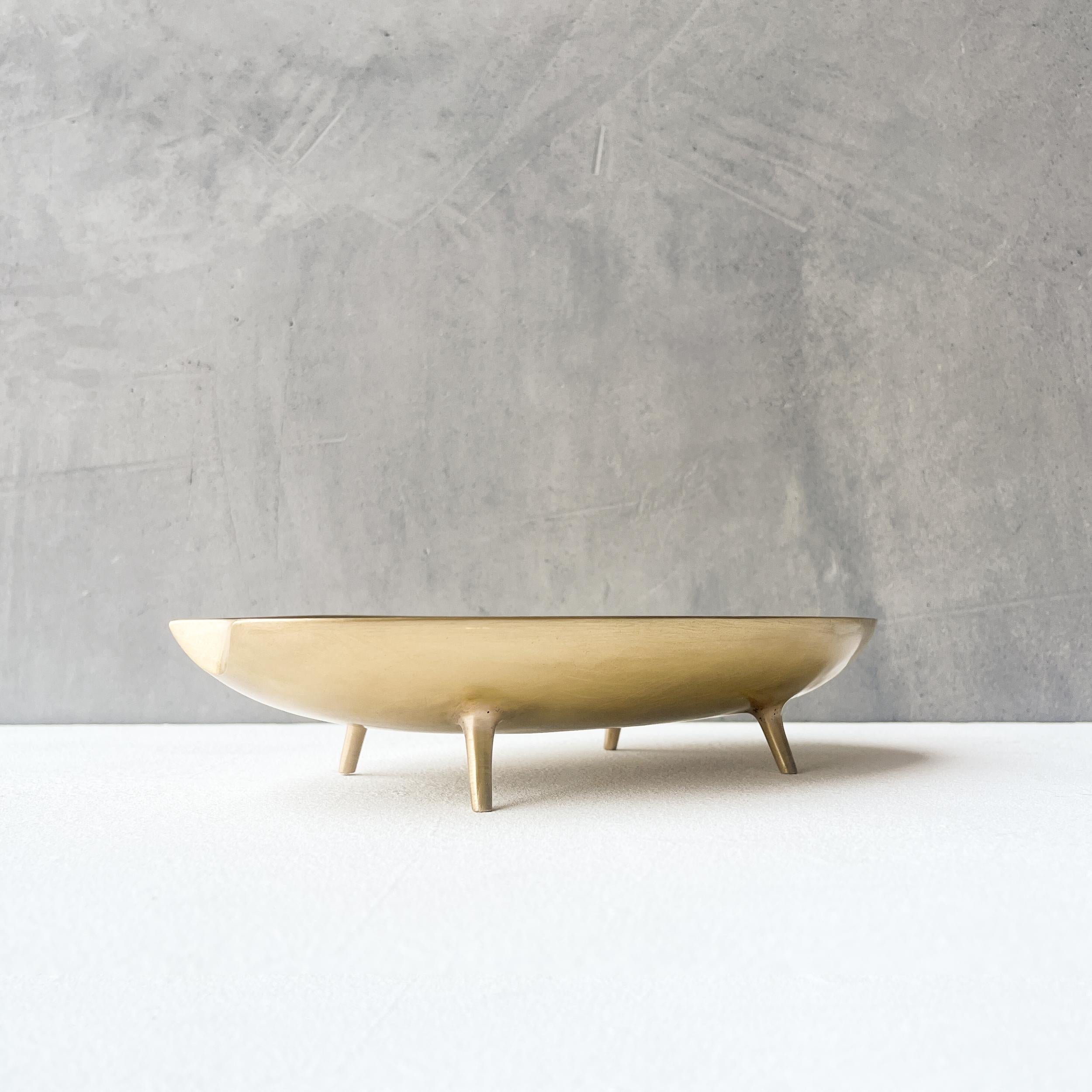 Indian Decorative Cast Brushed Brass Long Bowl Vide-poche with Legs For Sale