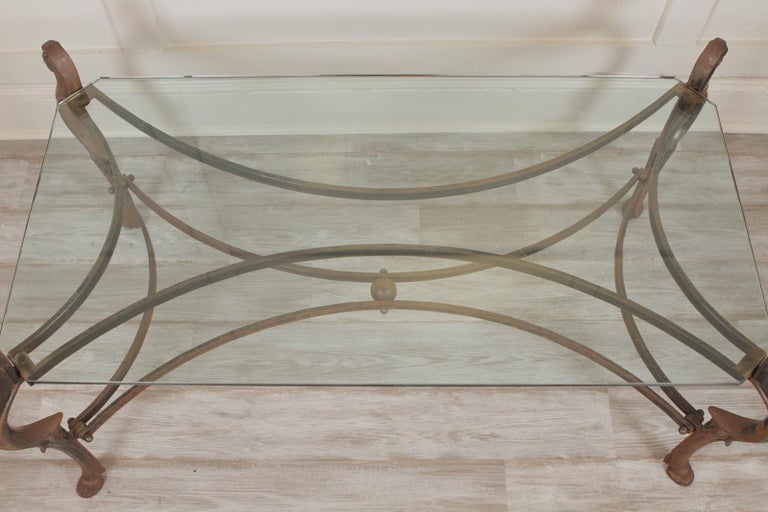 Decorative Cast Iron and Glass Top Cocktail or Coffee Table with Horse