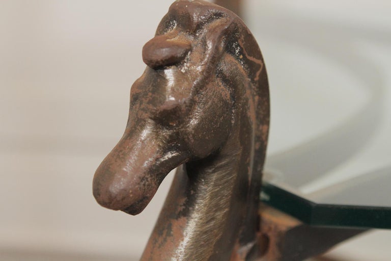 Decorative Cast Iron and Glass Top Cocktail or Coffee Table with Horse