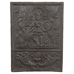 Used Decorative Cast Iron Fire Back With Queen, Sweden circa 1760-80