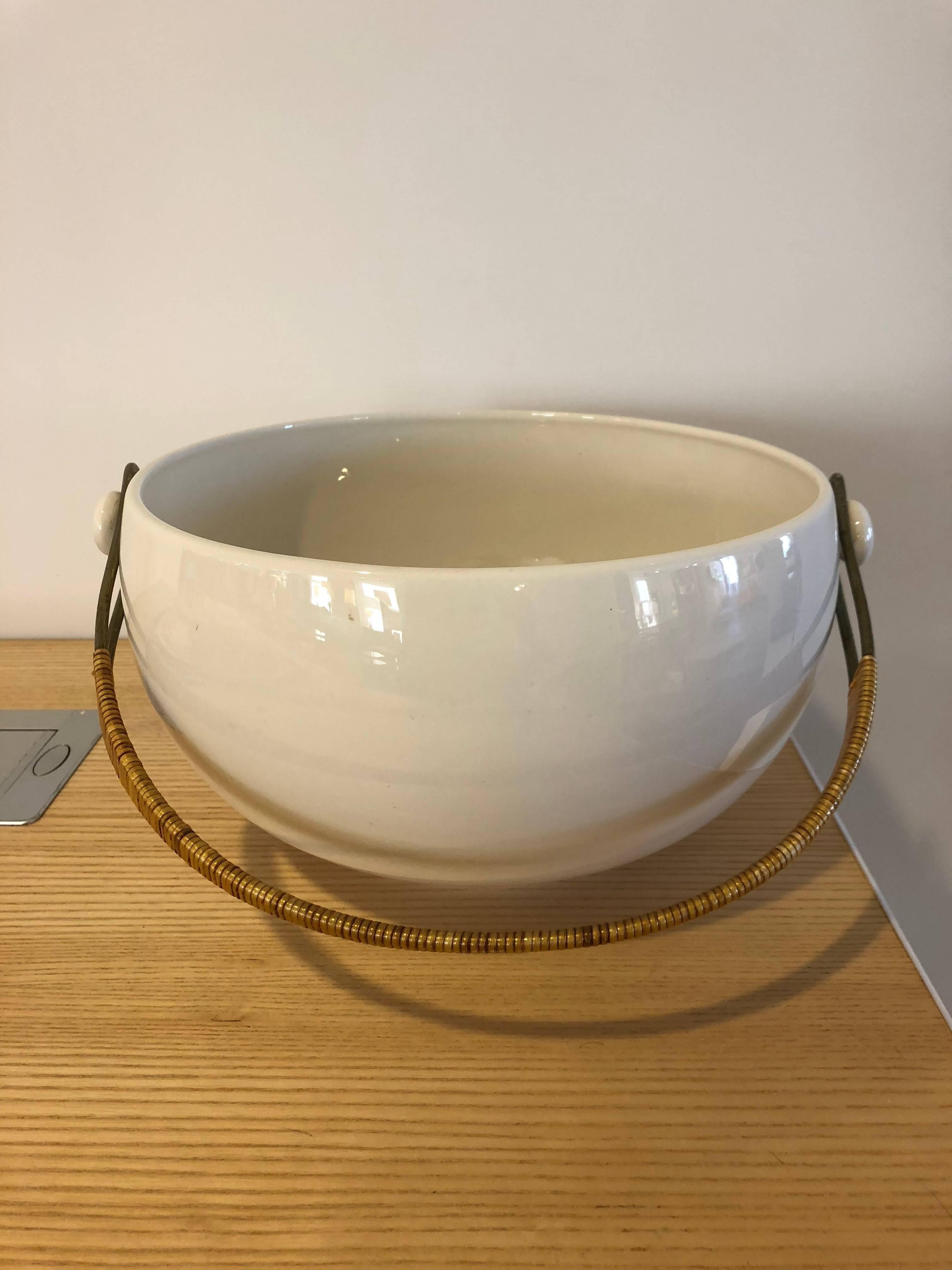 Mid-Century Modern Decorative Ceramic and Cane Handled Bowl