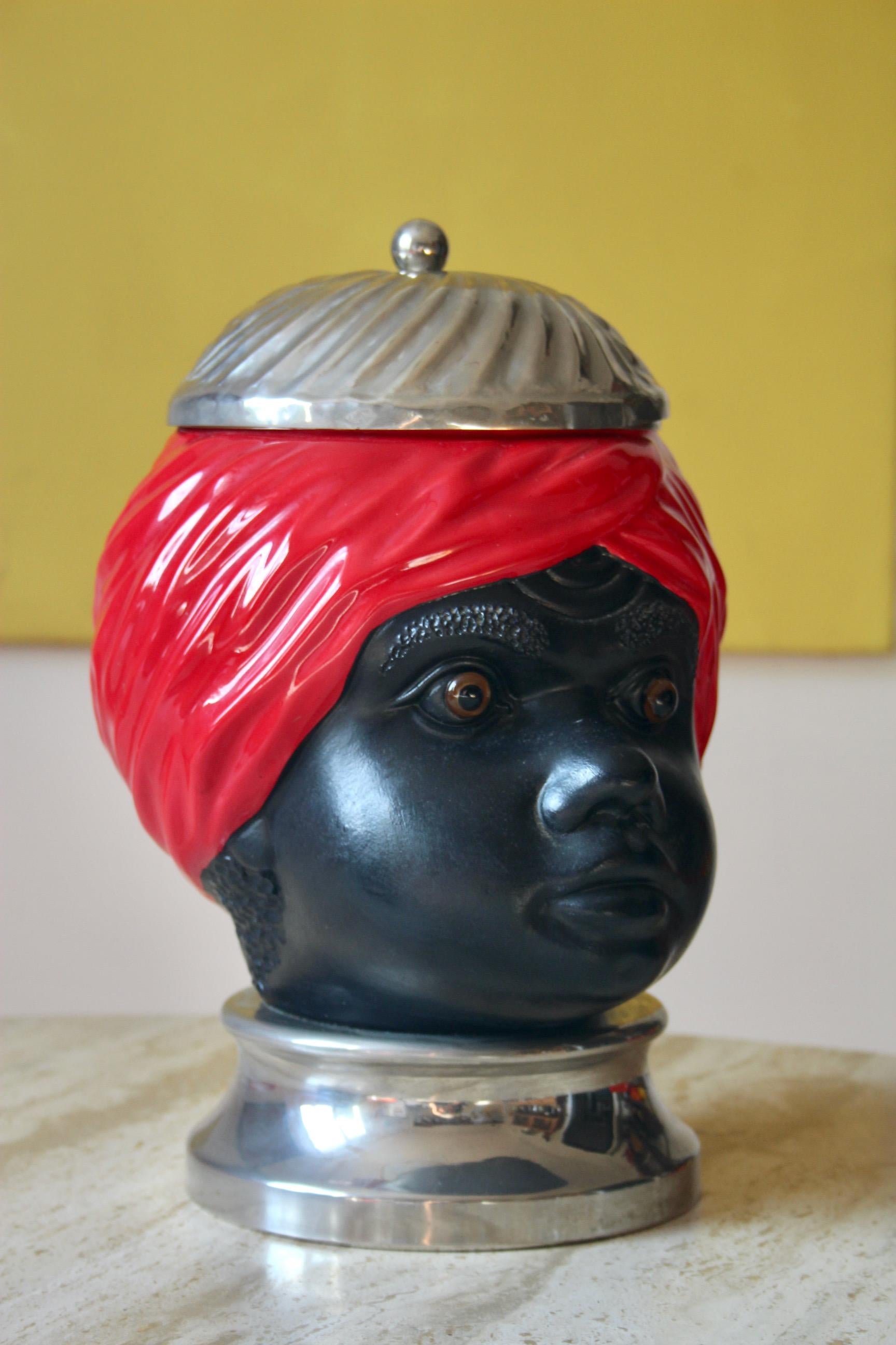 Vassoio decorativo per cubetti di ghiaccio in metallo e ceramica firmato made in Italy