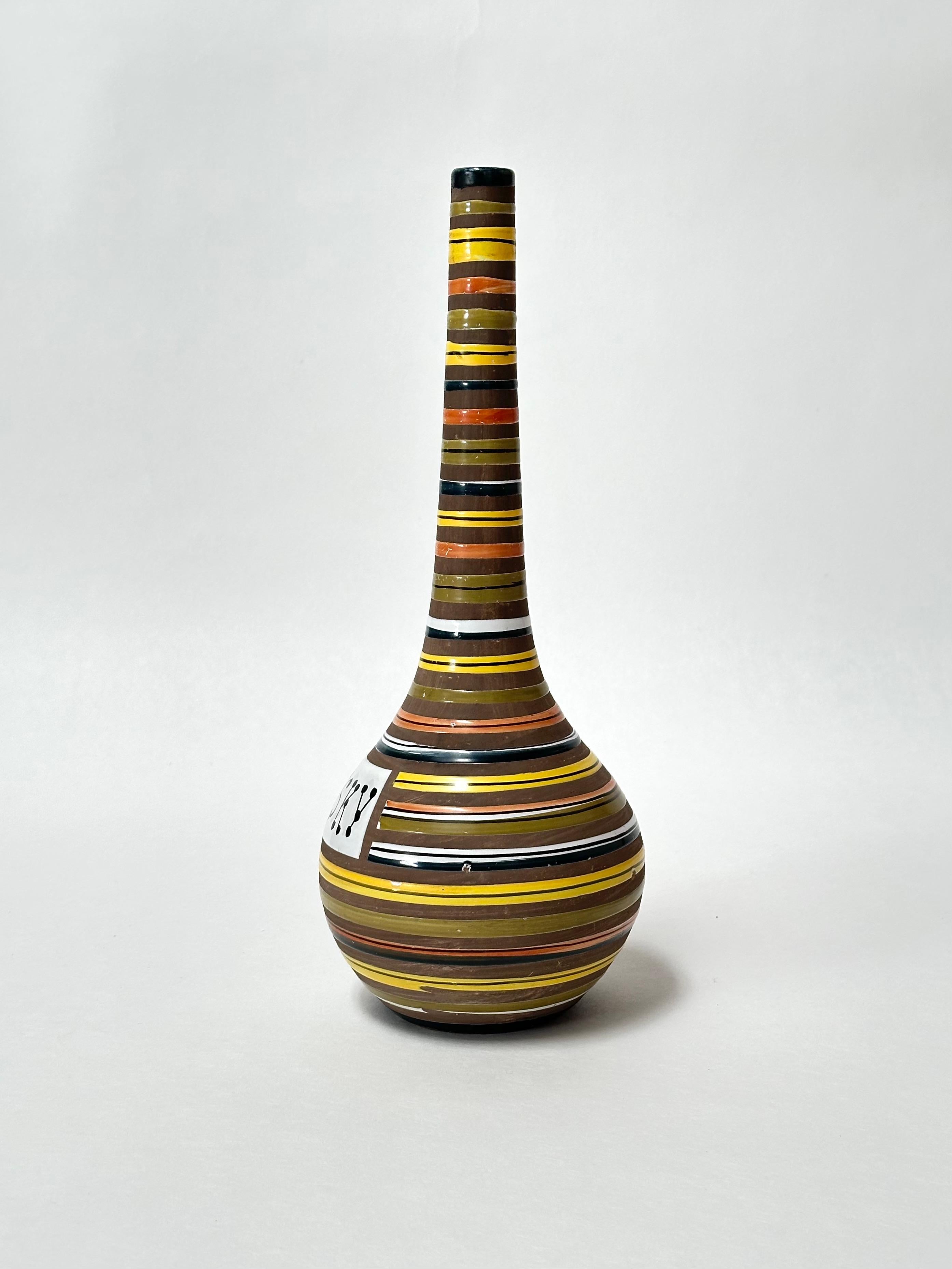 Glazed Decorative Ceramic Bottle, Raymor, Italy c. 1950 For Sale
