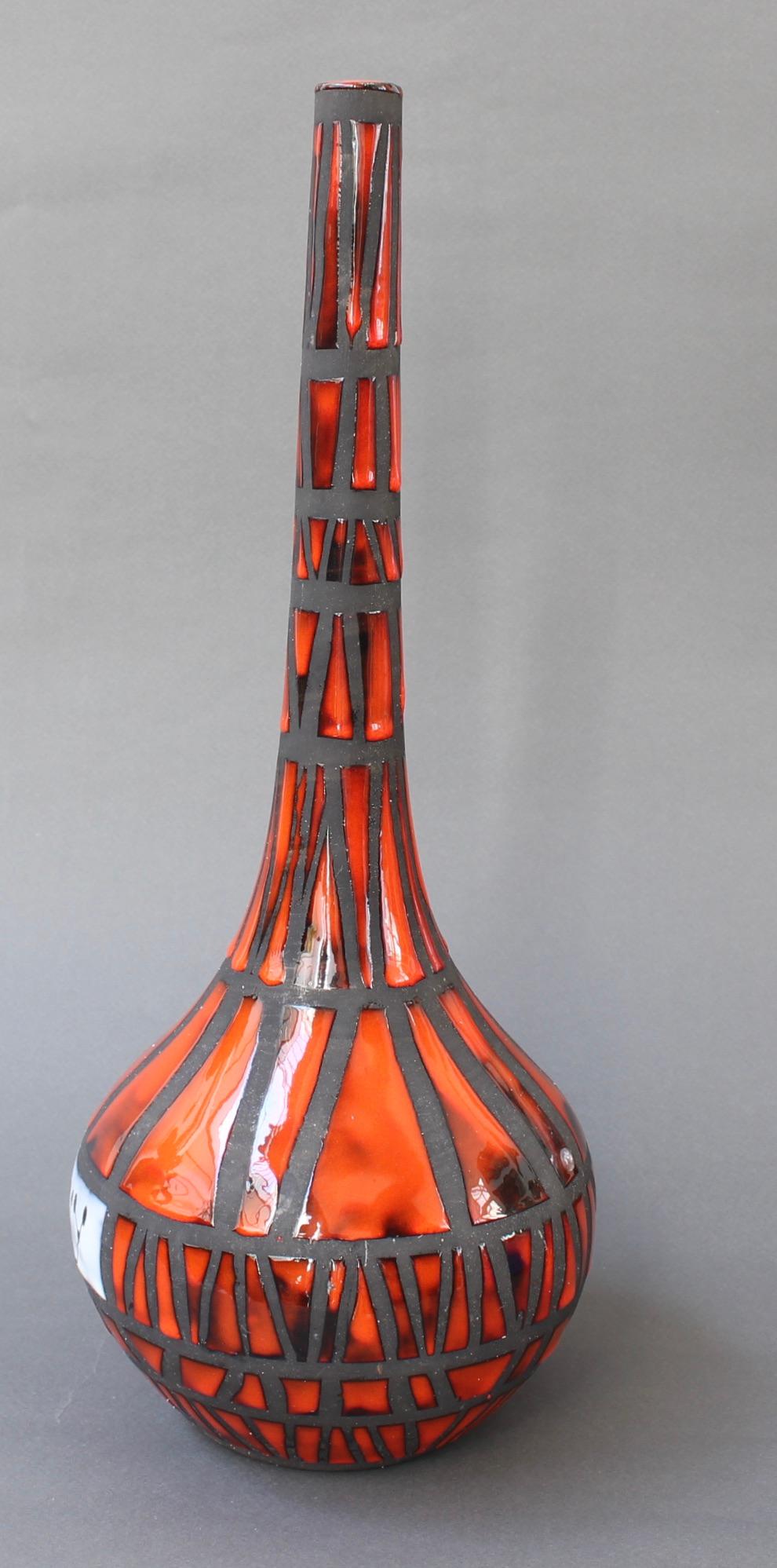 French Decorative Ceramic Bottle-Shaped Vase by Roger Capron 'circa 1960s'