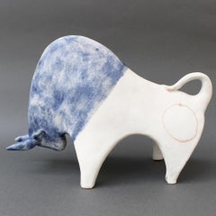 Decorative Ceramic Bull with Blue Glaze by Bruno Gambone (circa 1980s)