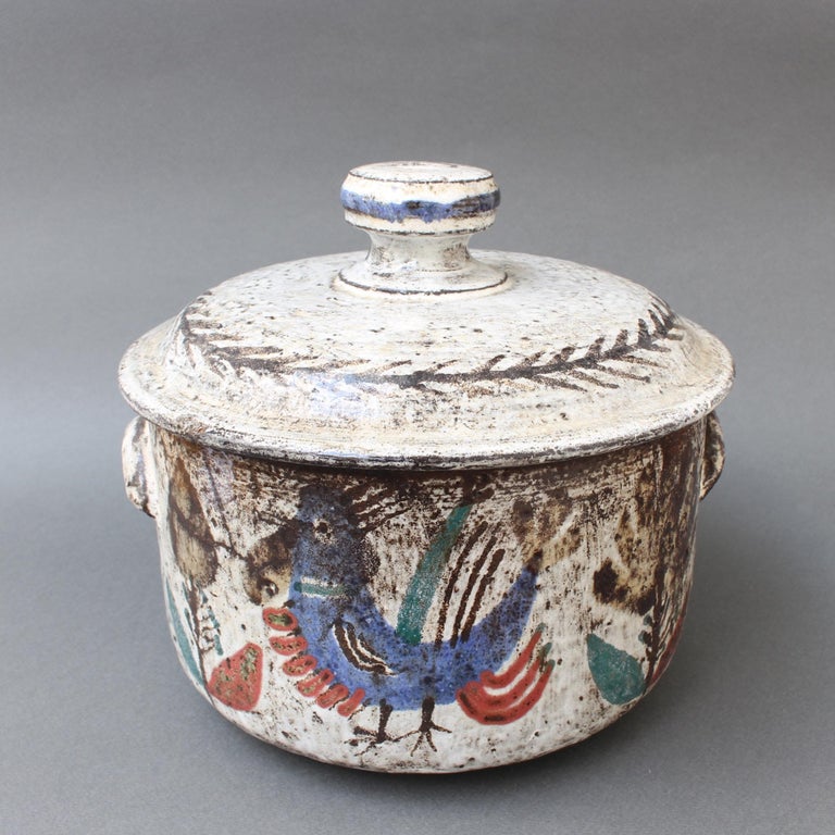 Decorative Ceramic Casserole Dish with Lid by Gustave Reynaud, Le Mûrier, 1950s For Sale at 1stdibs