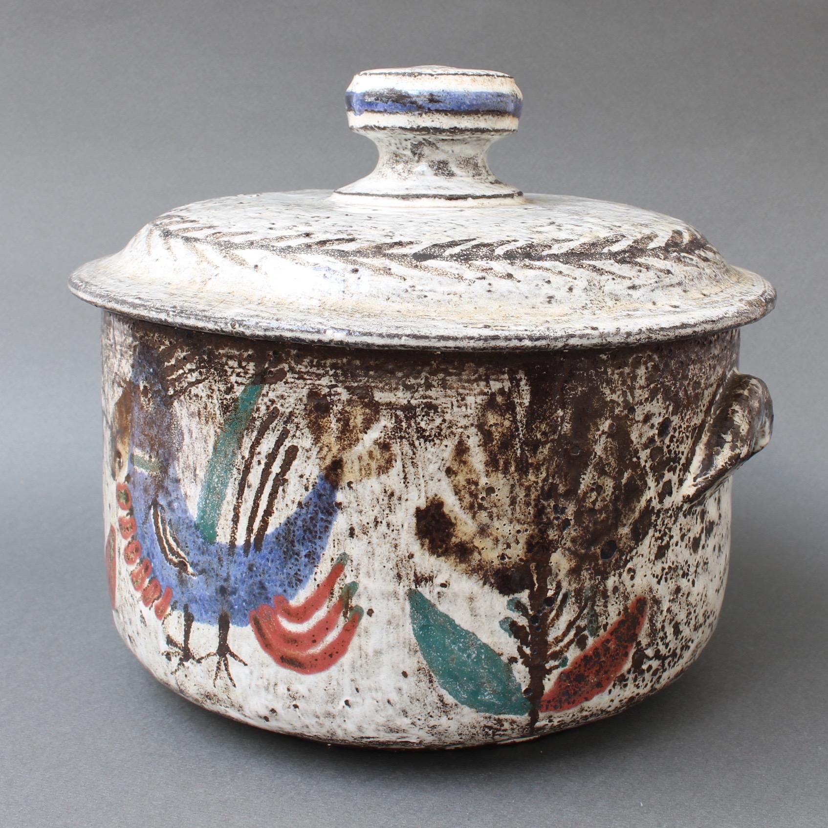 Dekorative Keramikkasserolle mit Deckel von Gustave Reynaud, Le Mûrier, 1950er Jahre (Französisch)