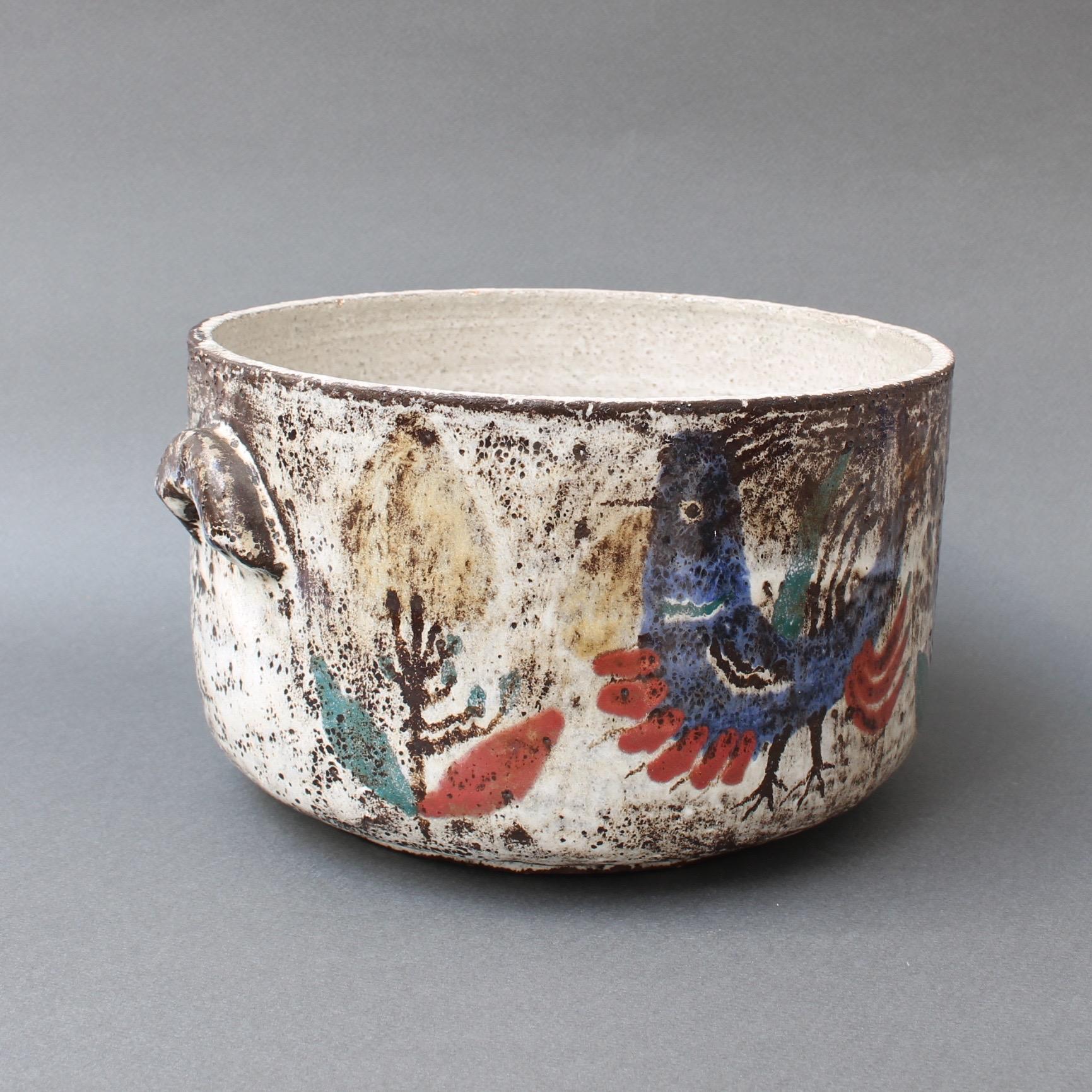 Dekorative Keramikkasserolle mit Deckel von Gustave Reynaud, Le Mûrier, 1950er Jahre 1