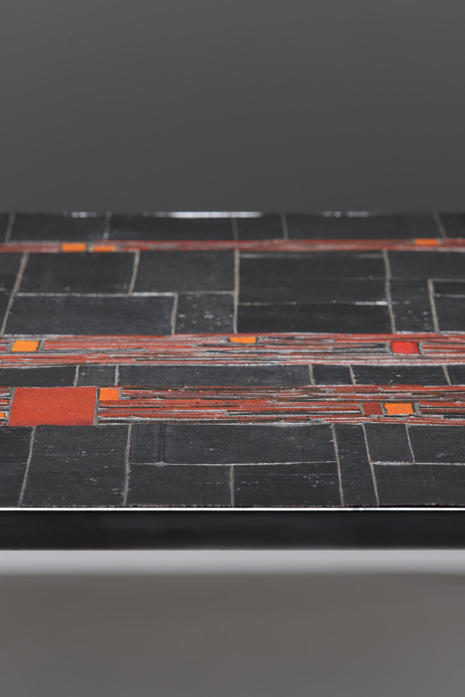 Metal Decorative Ceramic Coffee Table by Amphora St-Andries, 1960s Belgium