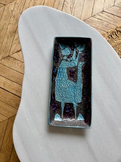 Decorative Ceramic Dish, Blue Enamel, Signed, Italy, 1960s
