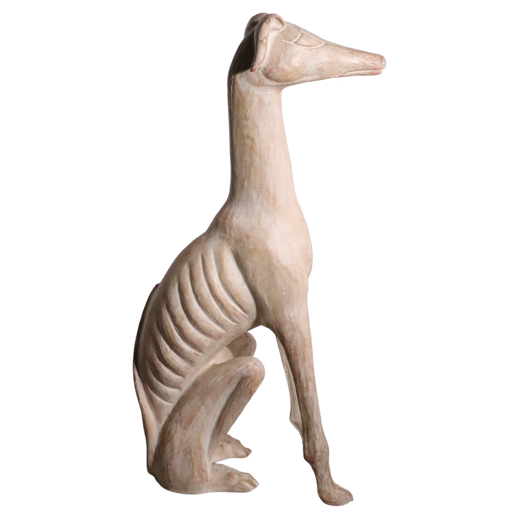 Dekorativer keramischer Windhund in Lebensgröße aus glasierter Terrakotta ca. 1980er Jahre