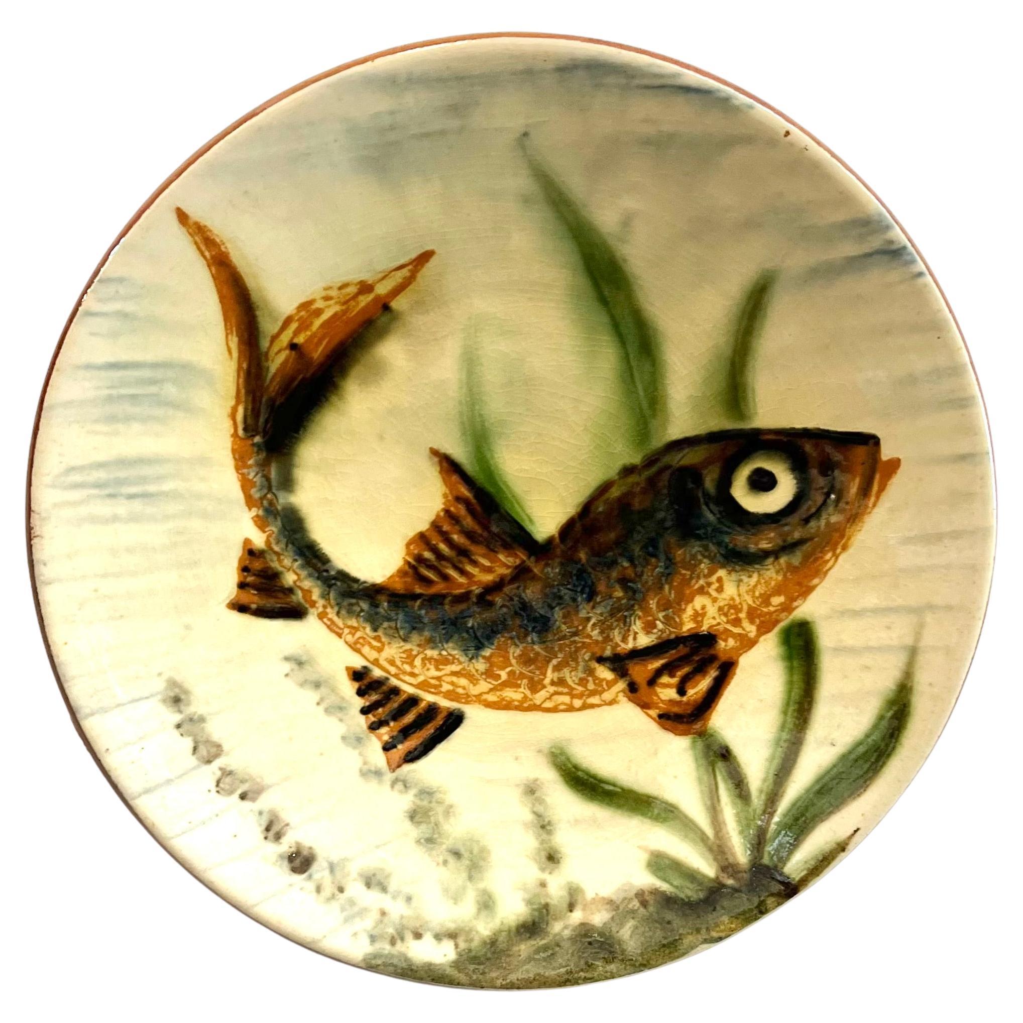 Decorative ceramic plate by Puigdemont (Signed), 60’s For Sale