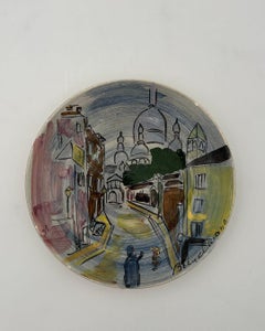 Decorative Ceramic Plate Representing Montmartre and signed L Bemelans, C 1970