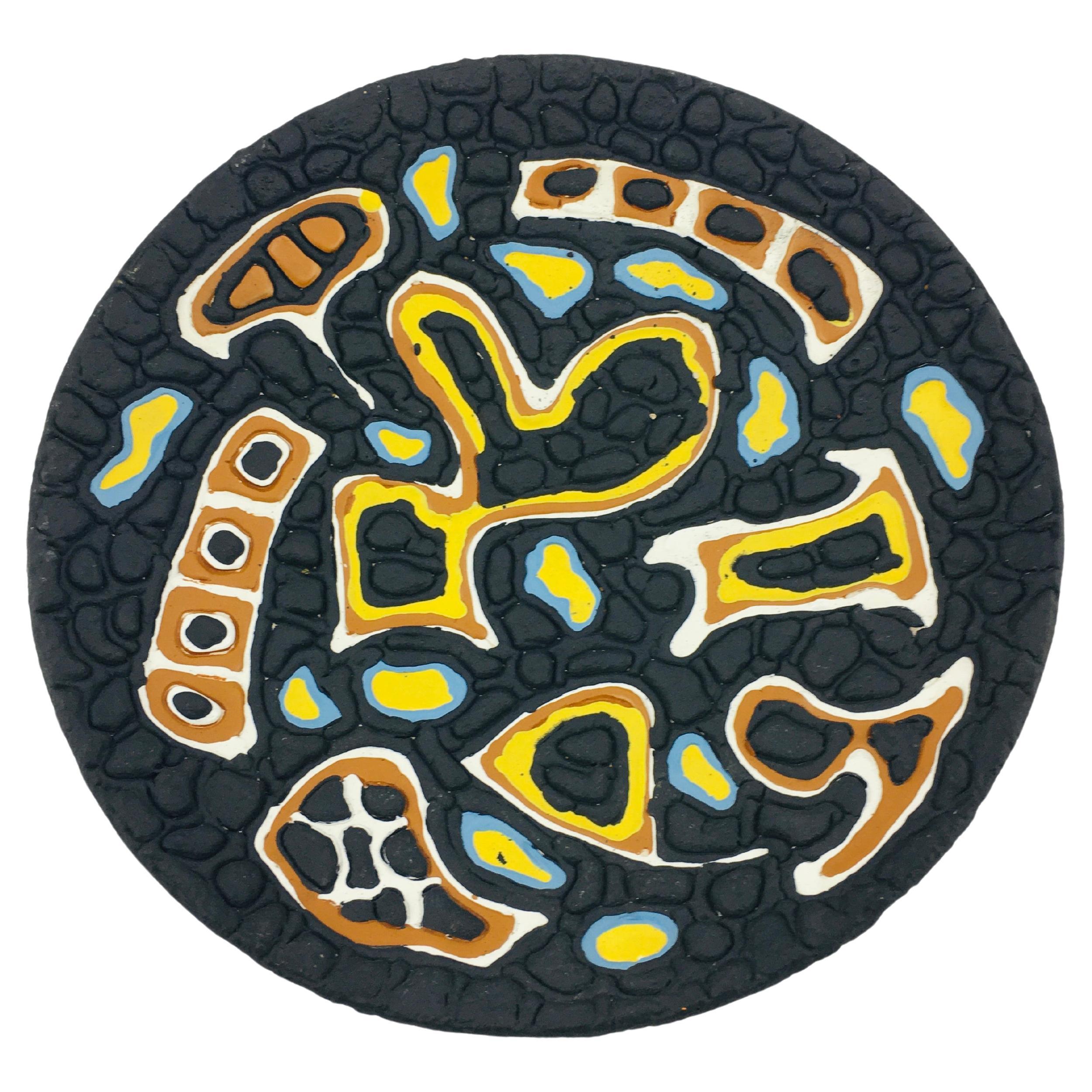 Mid-Century Pebble Glazed Colorful Abstract Decor Ceramic Wall Plate 1960s For Sale