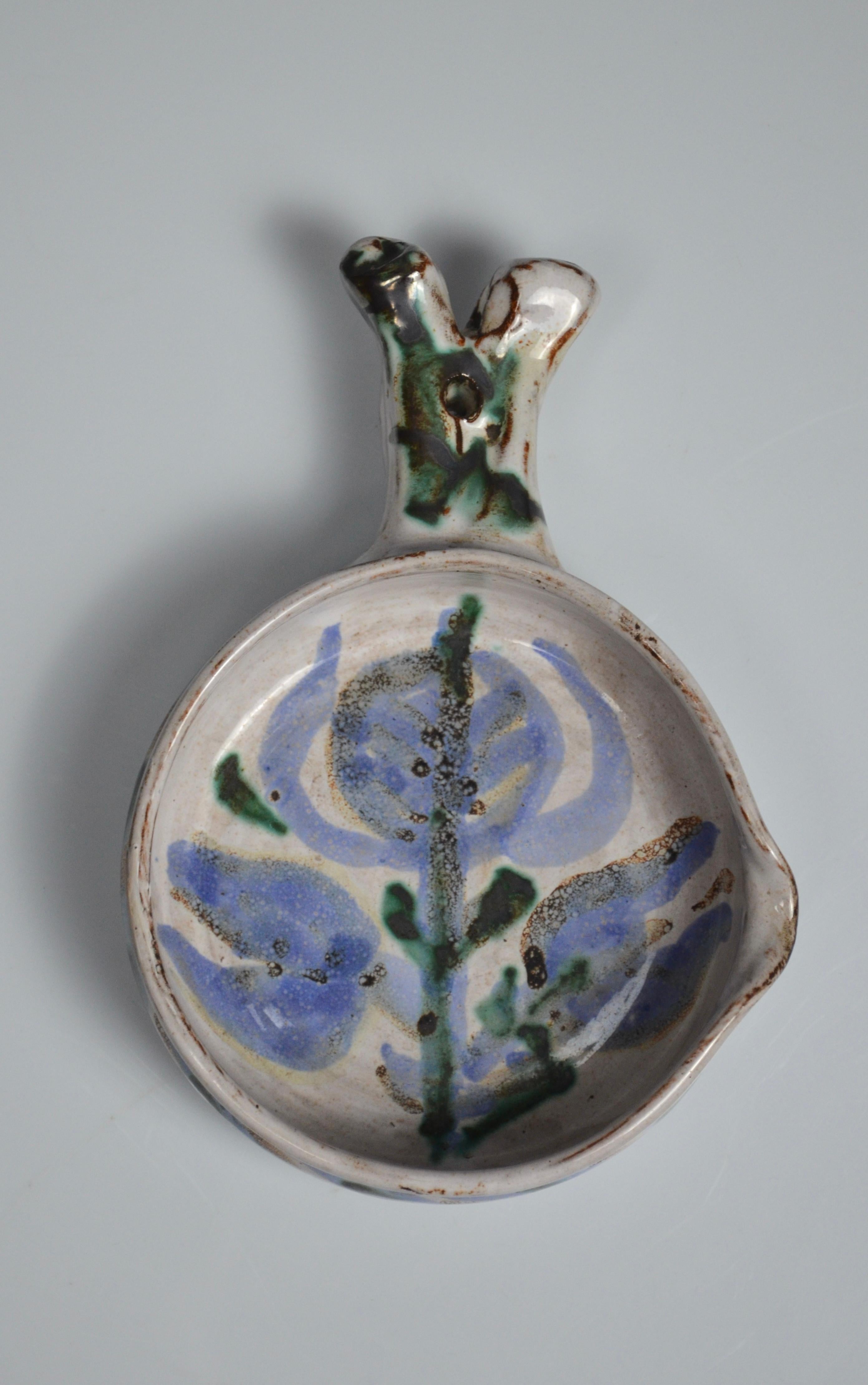 Mid-Century Modern Decorative ceramic skillet/pan, Vallauris, attributed to Albert Thiry, 1960s For Sale