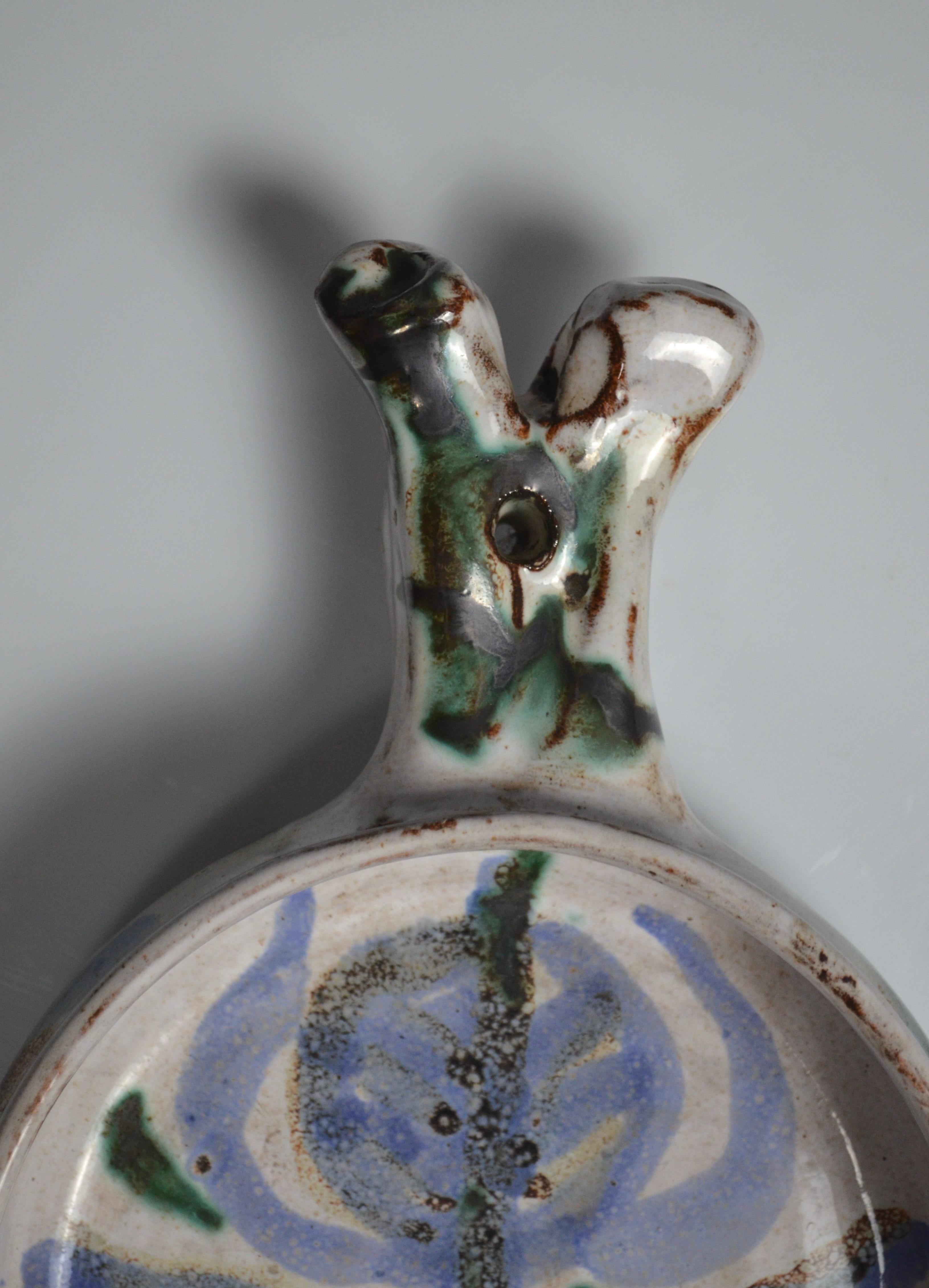 French Decorative ceramic skillet/pan, Vallauris, attributed to Albert Thiry, 1960s For Sale