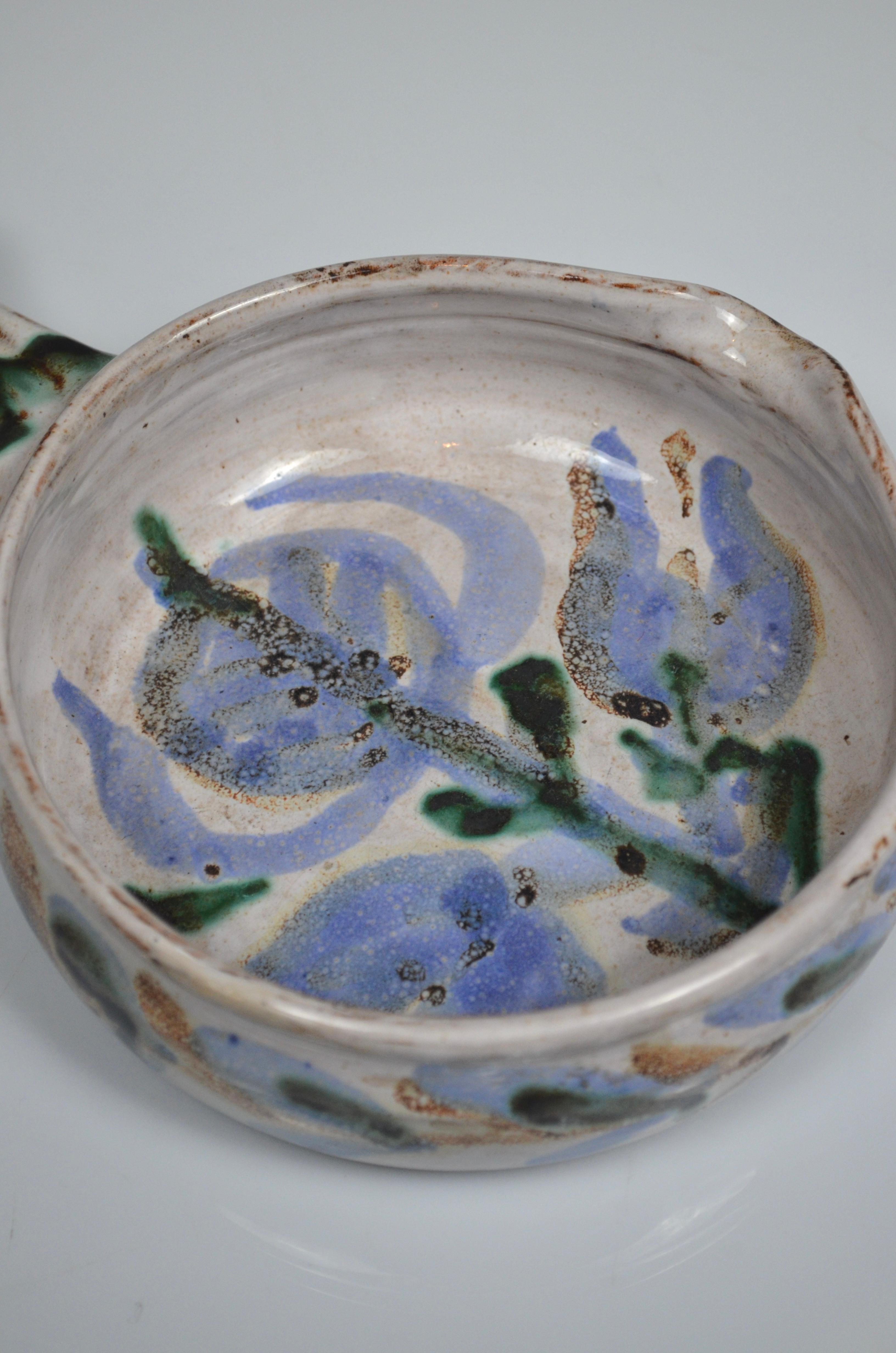 Mid-20th Century Decorative ceramic skillet/pan, Vallauris, attributed to Albert Thiry, 1960s For Sale